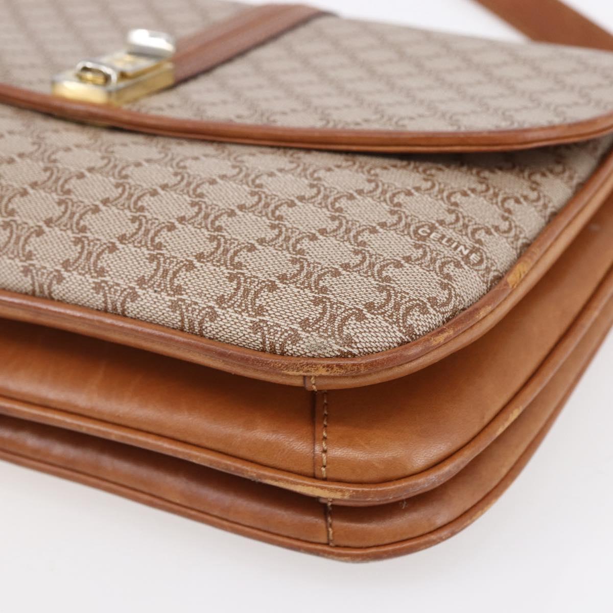 CELINE Macadam Canvas Shoulder Bag PVC Beige Gold Auth BA7051