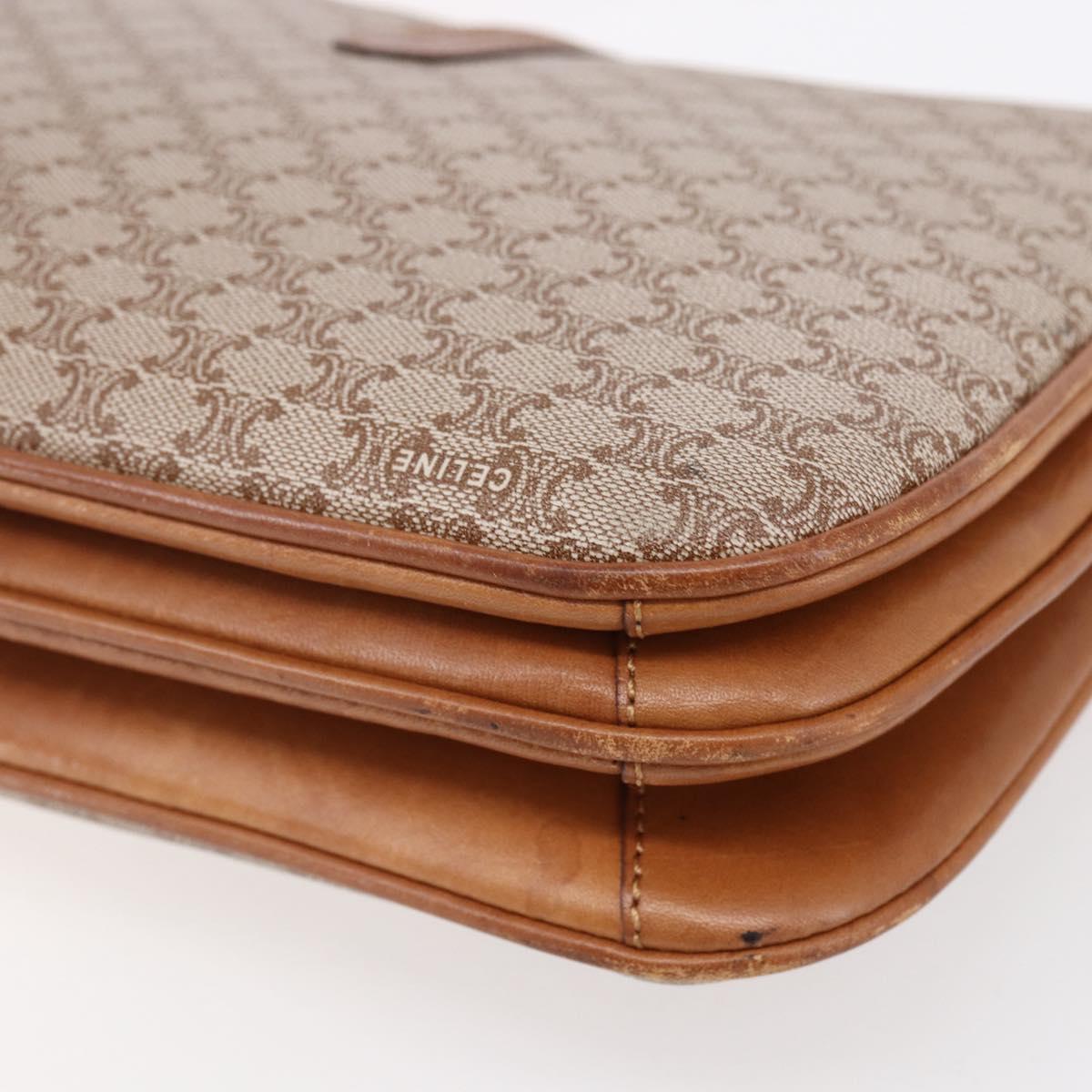 CELINE Macadam Canvas Shoulder Bag PVC Beige Gold Auth BA7051