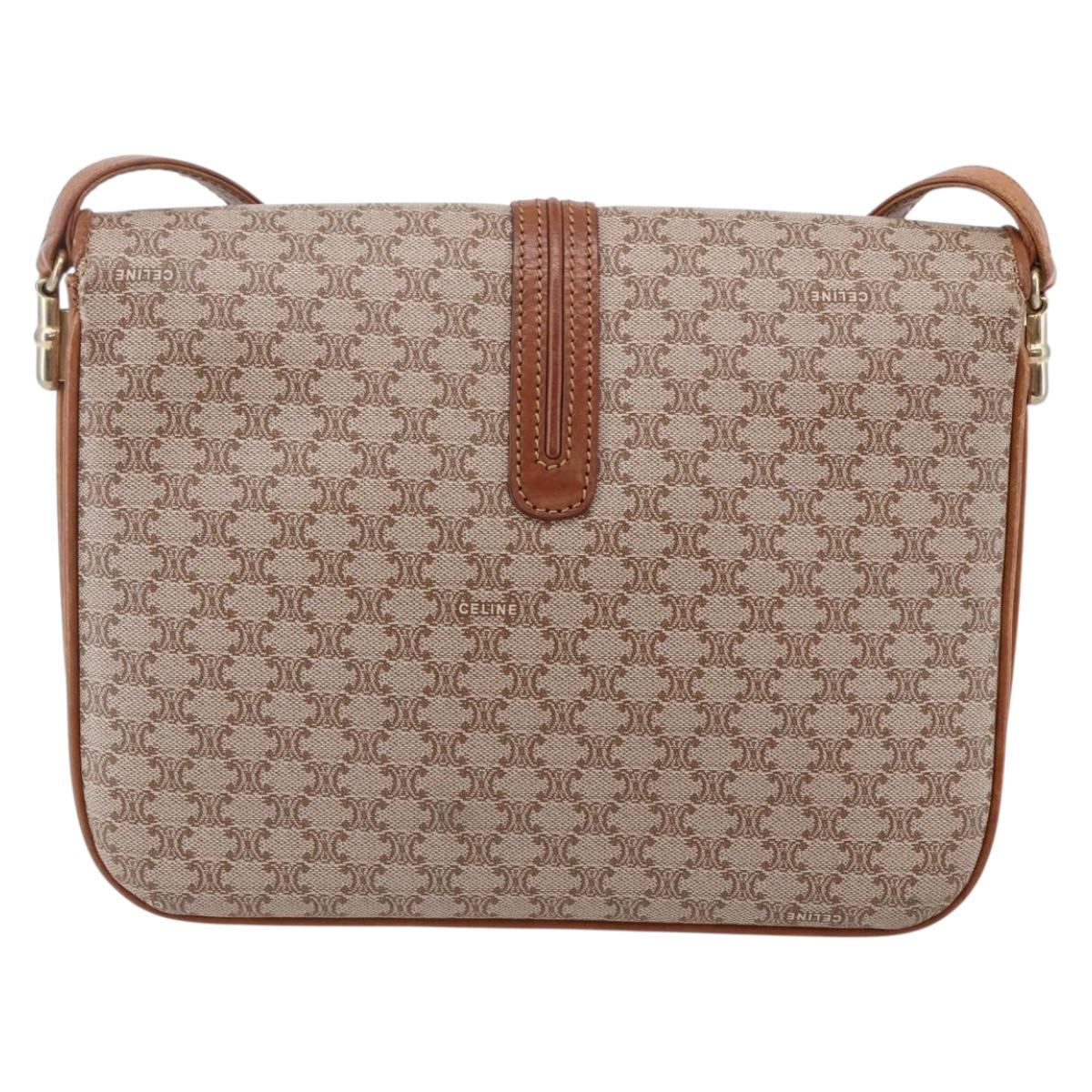 CELINE Macadam Canvas Shoulder Bag PVC Beige Gold Auth BA7051