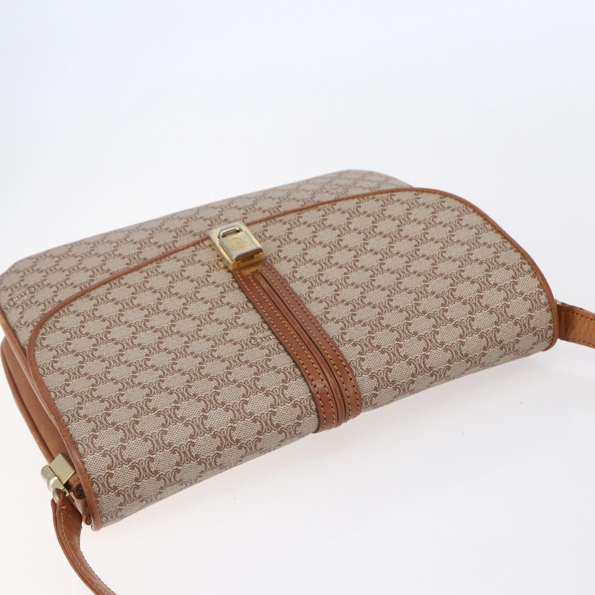 CELINE Macadam Canvas Shoulder Bag PVC Beige Gold Auth BA7051