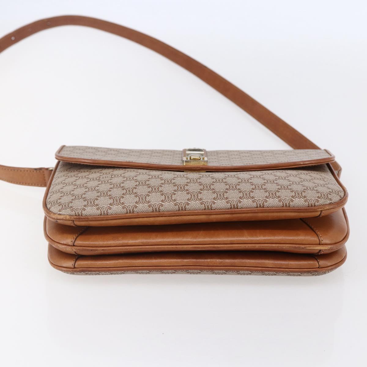 CELINE Macadam Canvas Shoulder Bag PVC Beige Gold Auth BA7051