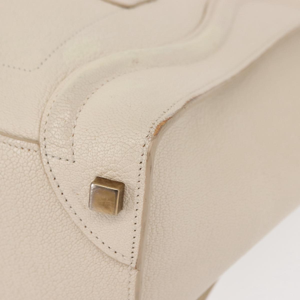 CELINE Luggage Micro Shopper Hand Bag Leather White Gold Auth BA7052