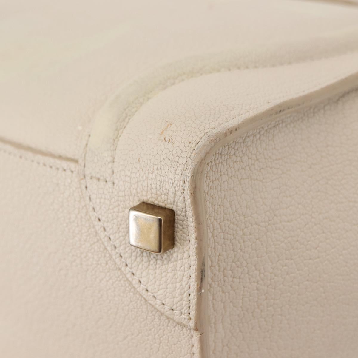 CELINE Luggage Micro Shopper Hand Bag Leather White Gold Auth BA7052