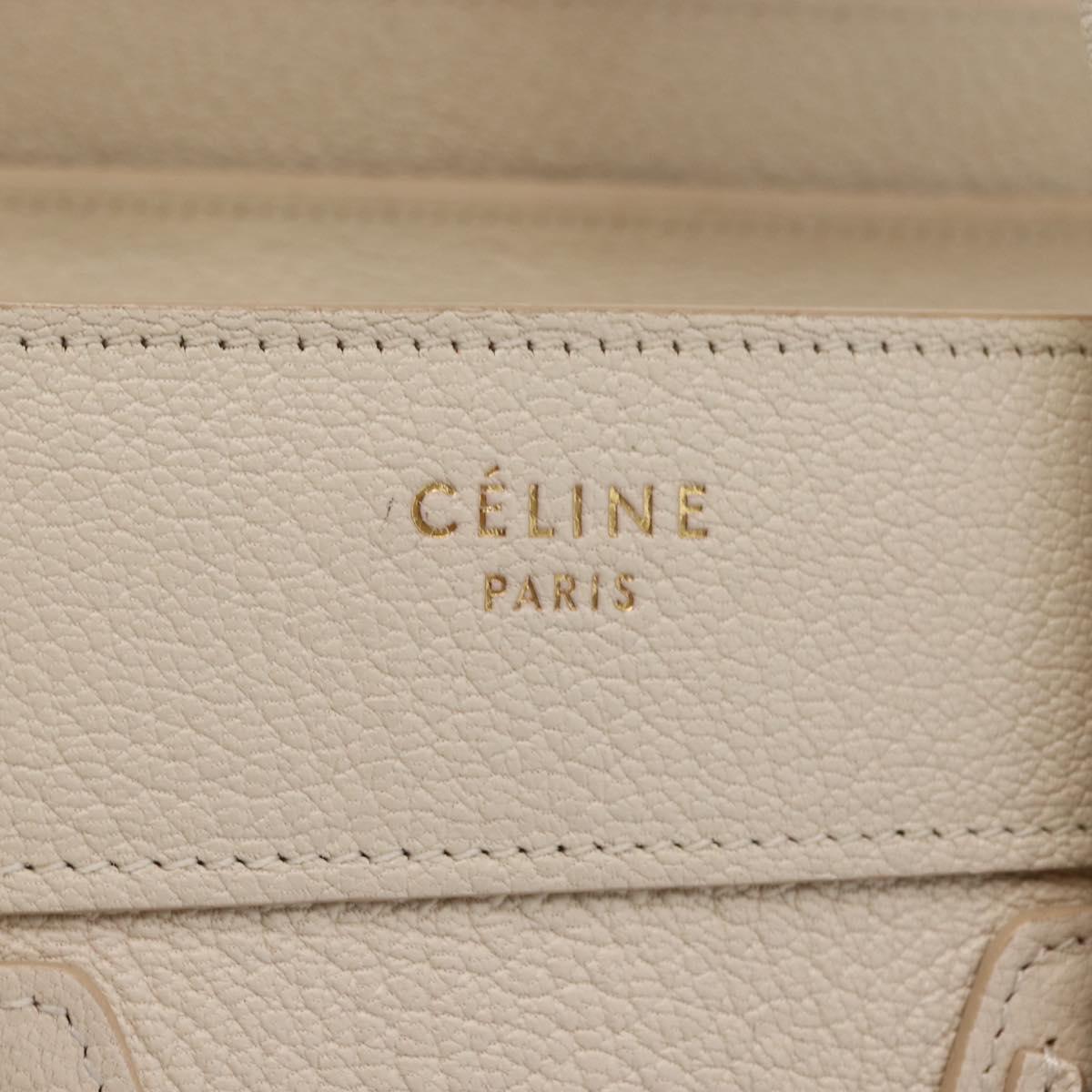 CELINE Luggage Micro Shopper Hand Bag Leather White Gold Auth BA7052