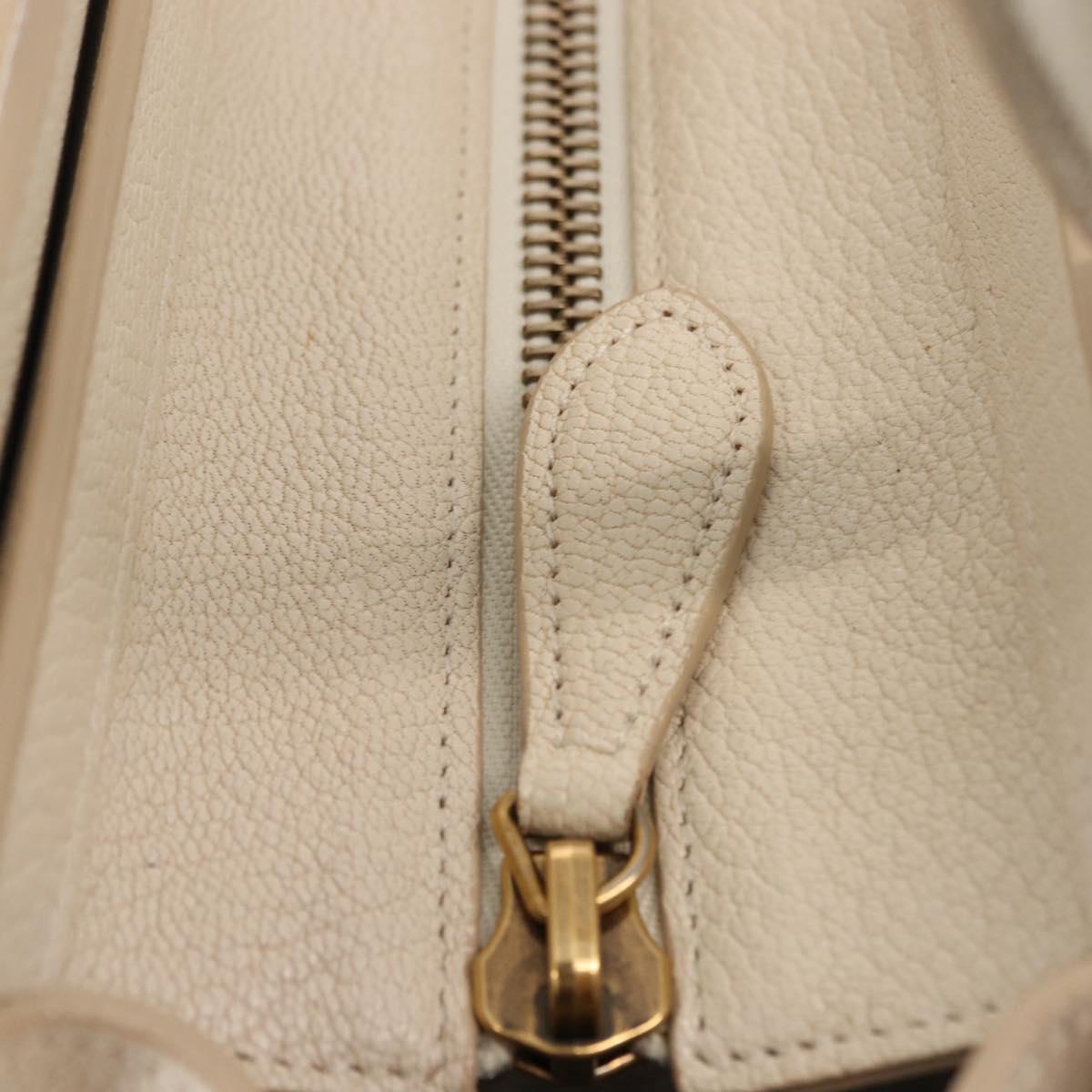 CELINE Luggage Micro Shopper Hand Bag Leather White Gold Auth BA7052