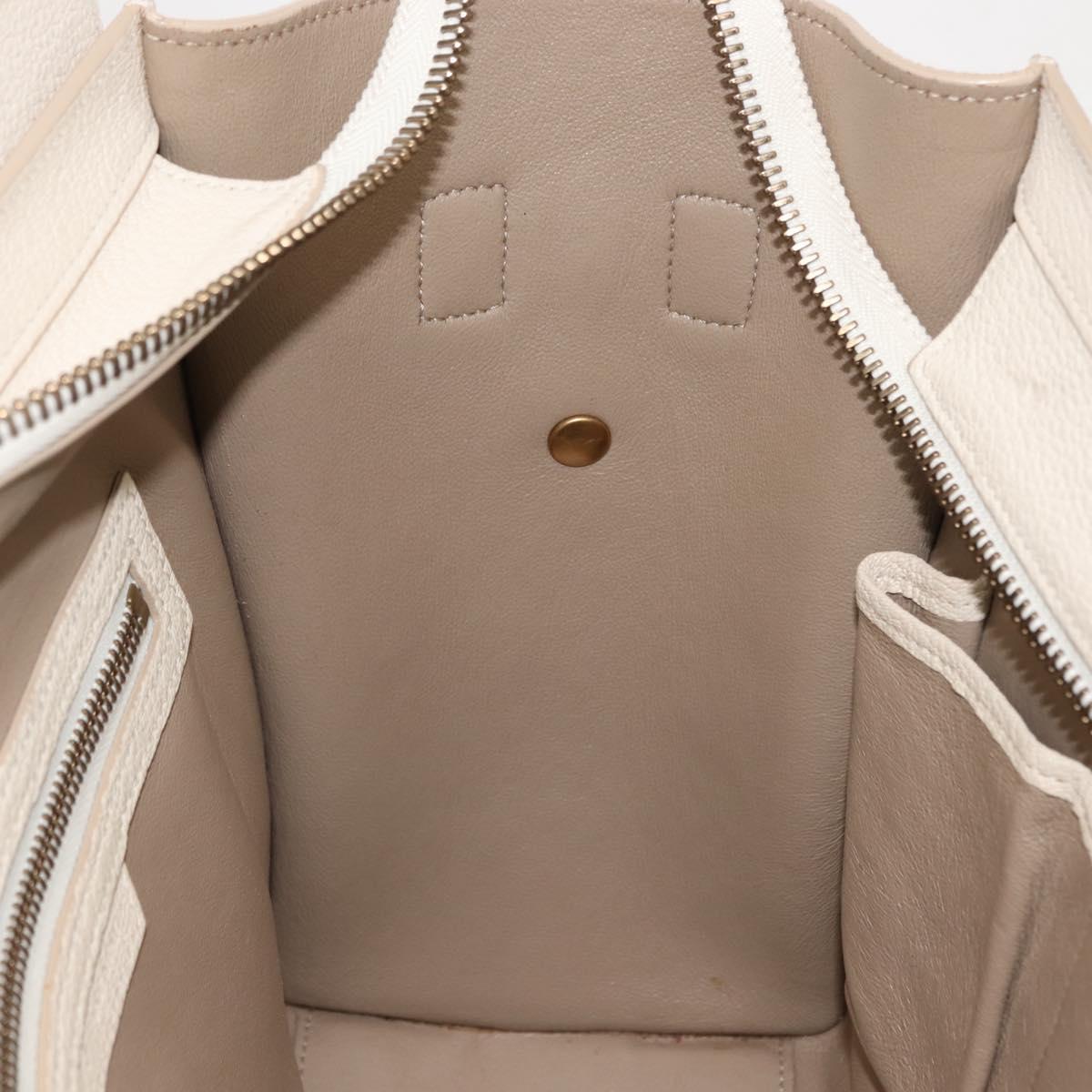 CELINE Luggage Micro Shopper Hand Bag Leather White Gold Auth BA7052