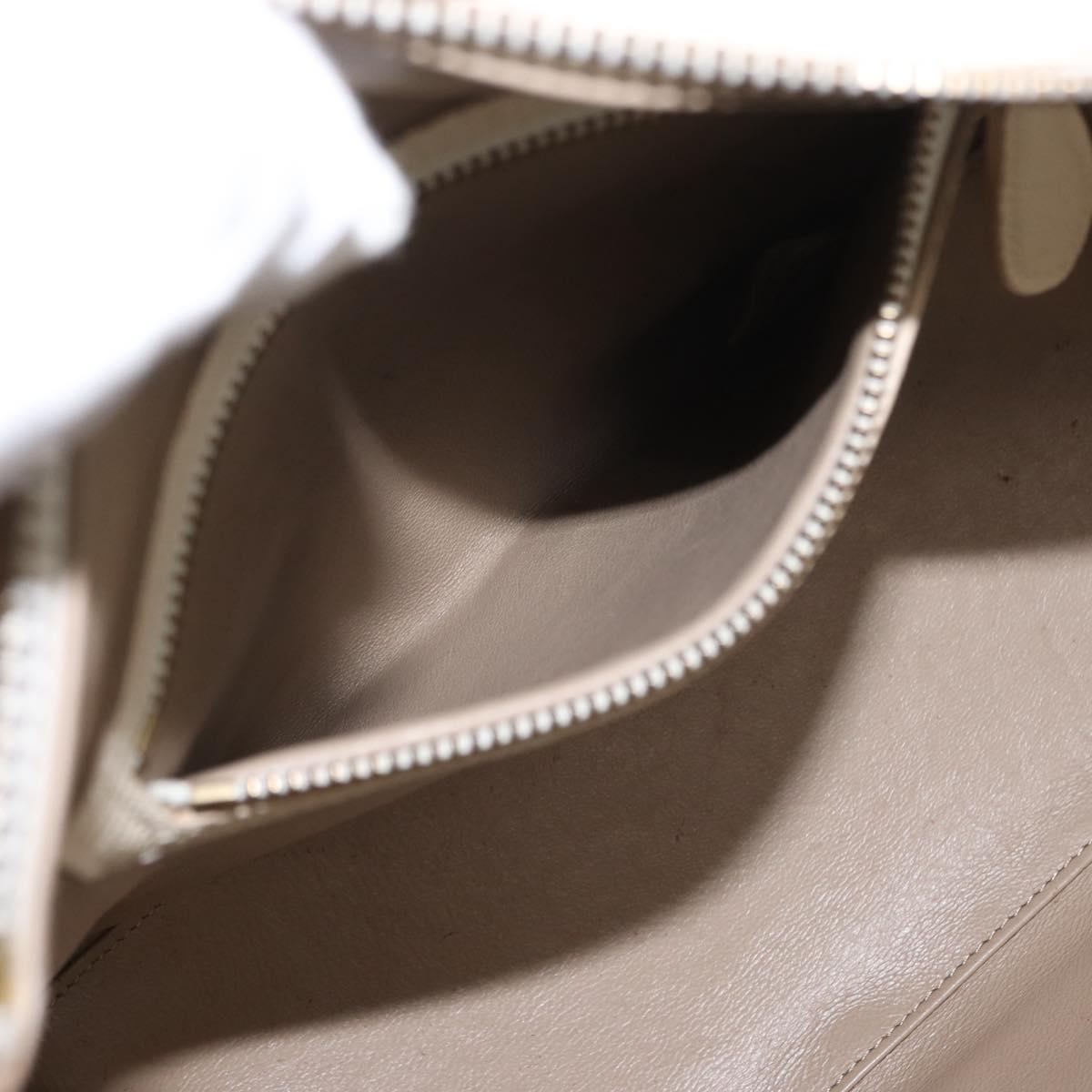 CELINE Luggage Micro Shopper Hand Bag Leather White Gold Auth BA7052