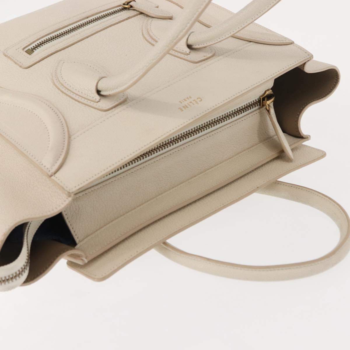 CELINE Luggage Micro Shopper Hand Bag Leather White Gold Auth BA7052