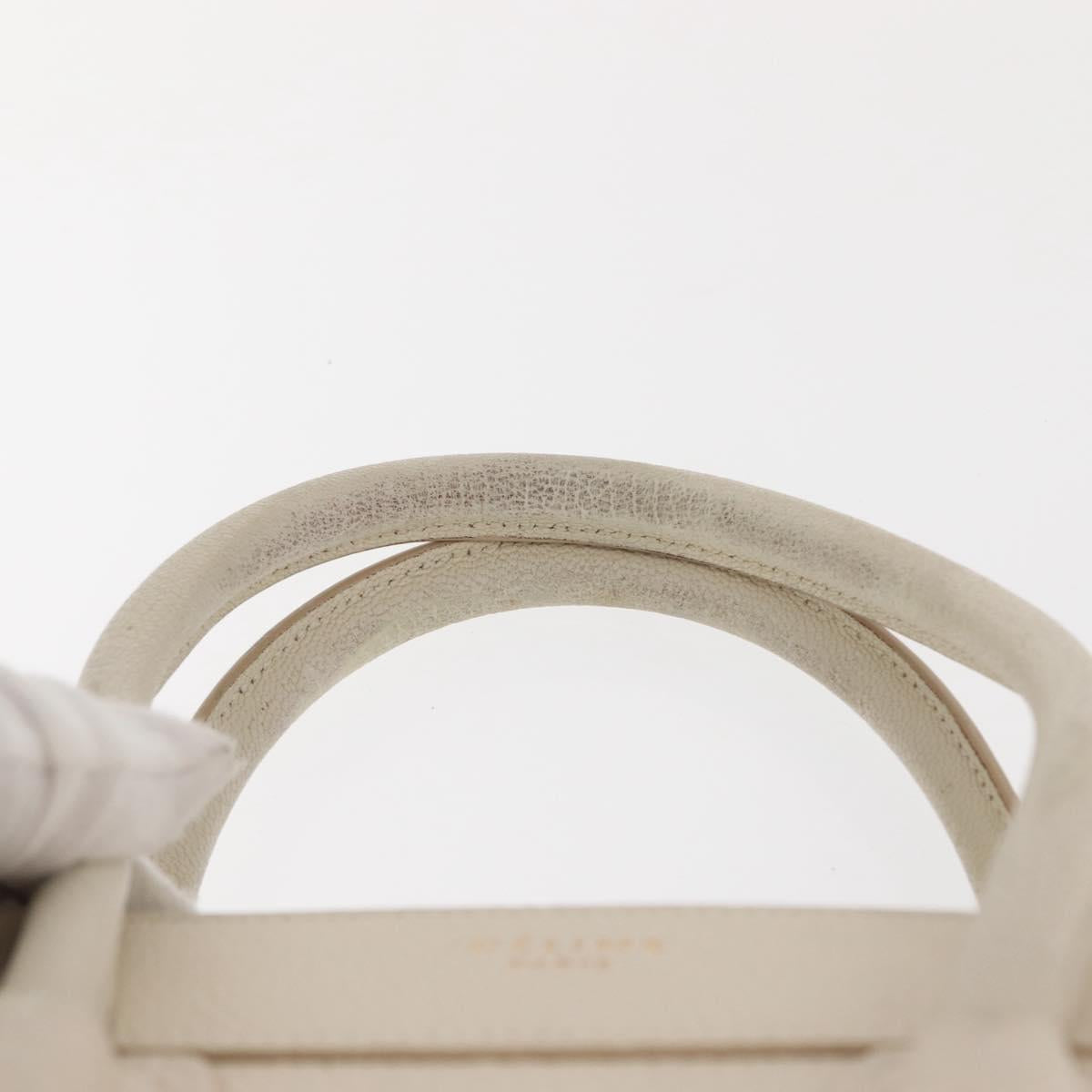 CELINE Luggage Micro Shopper Hand Bag Leather White Gold Auth BA7052