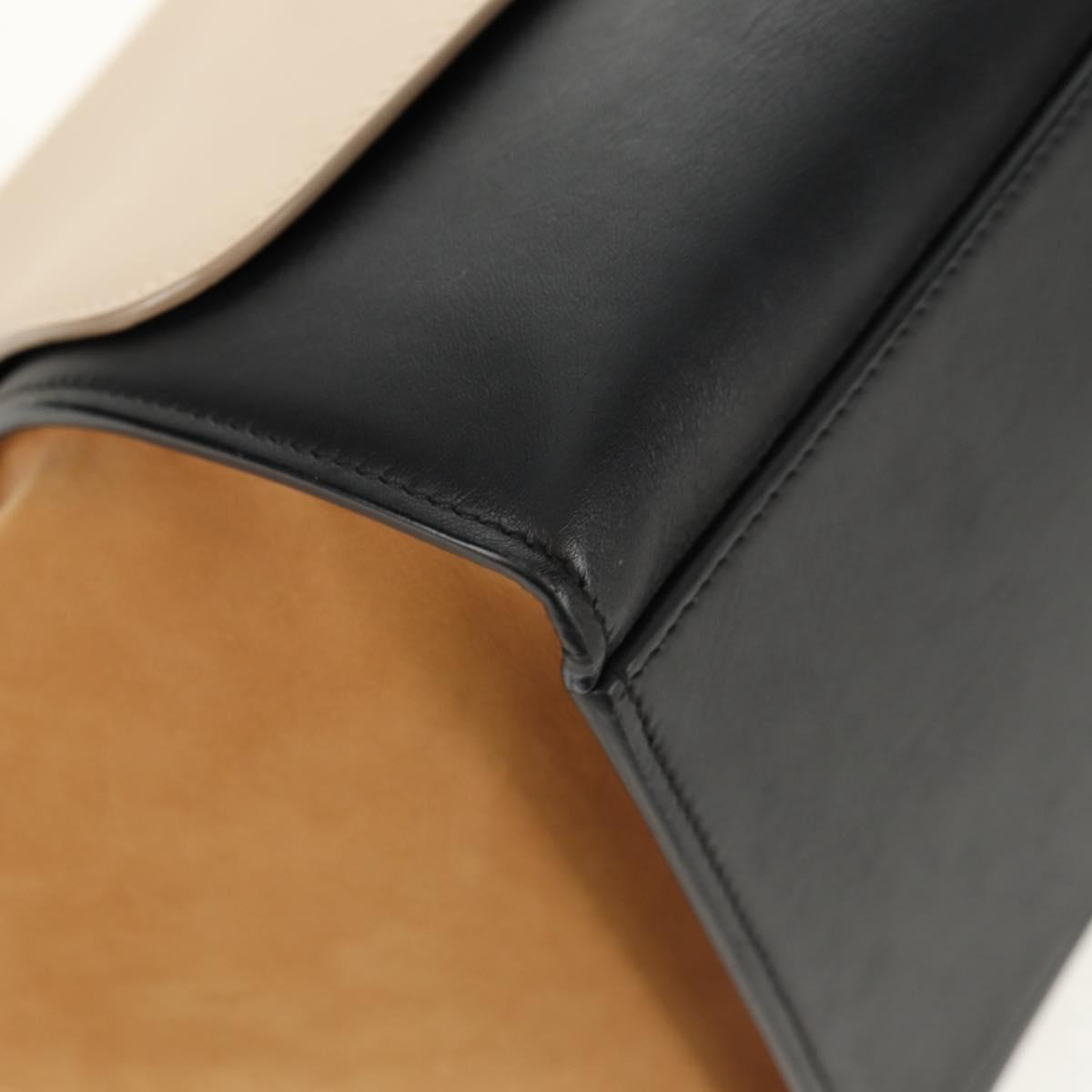 CELINE Trapeze Hand Bag Leather Suede 2way Beige Black gold Auth BA7053