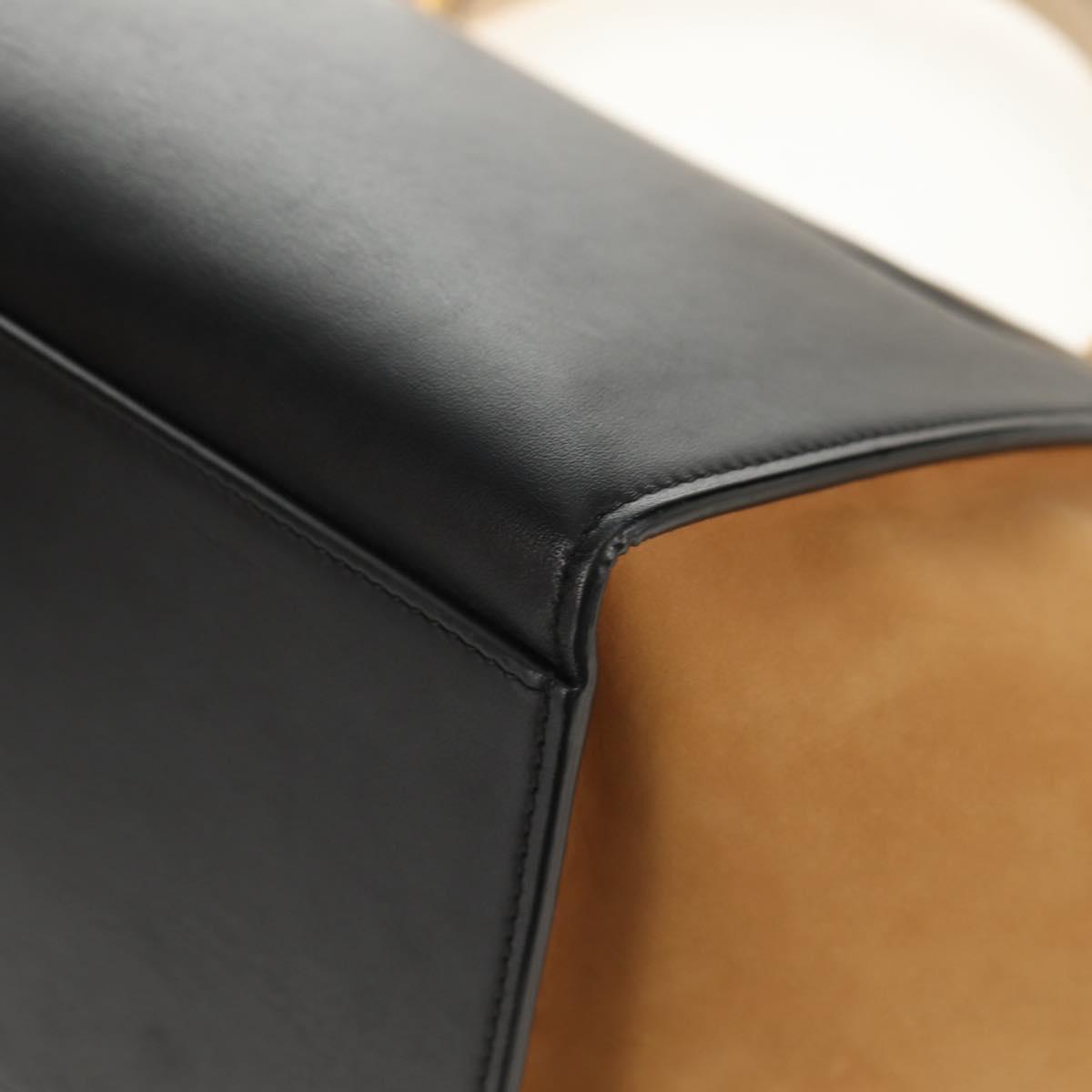 CELINE Trapeze Hand Bag Leather Suede 2way Beige Black gold Auth BA7053