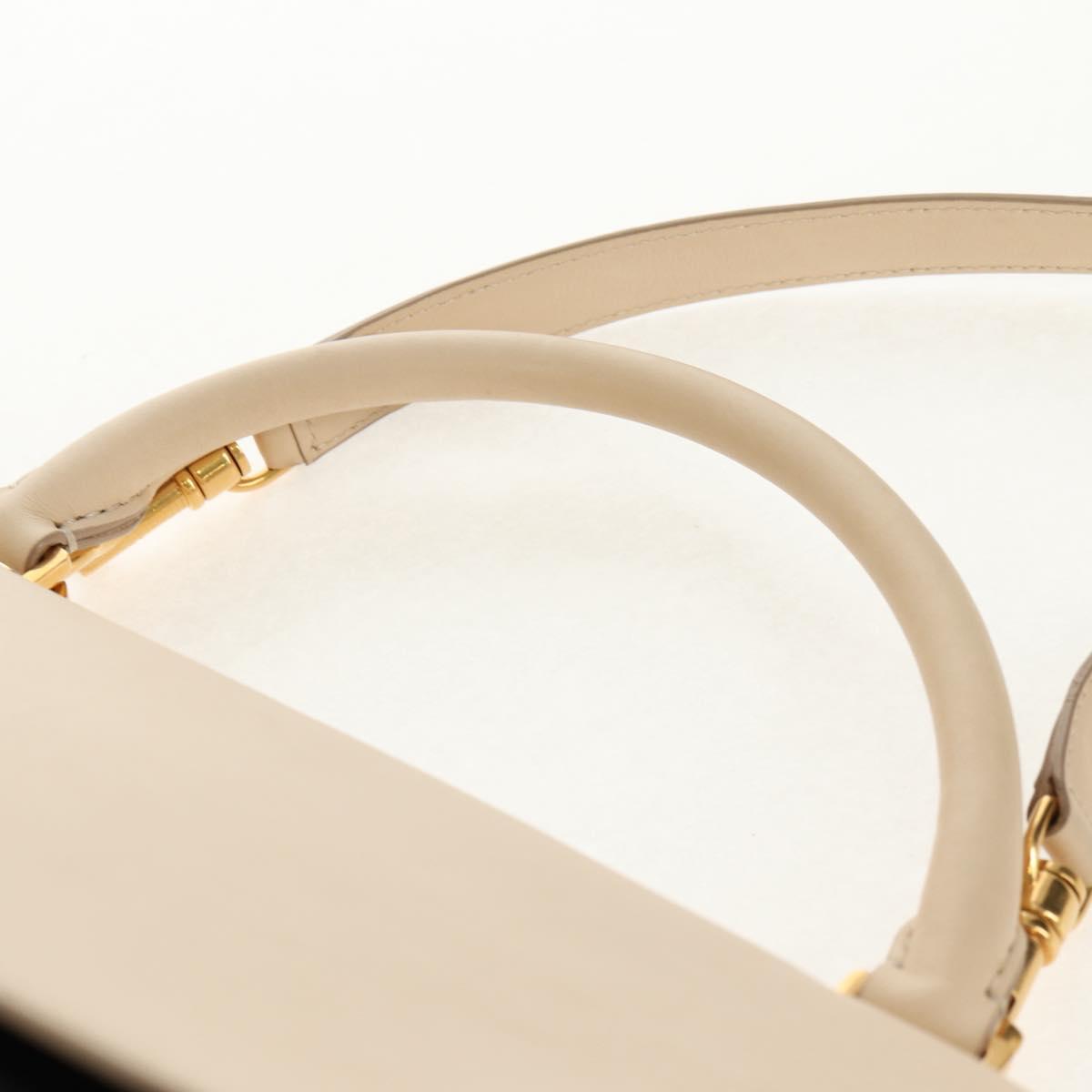 CELINE Trapeze Hand Bag Leather Suede 2way Beige Black gold Auth BA7053