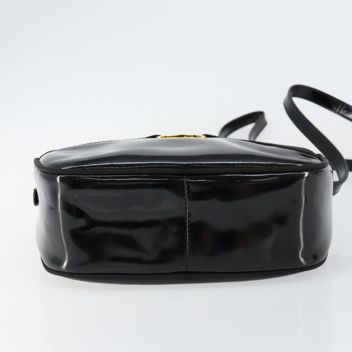 Salvatore Ferragamo Vala Shoulder Bag Enamel Black Gold Auth BA7055