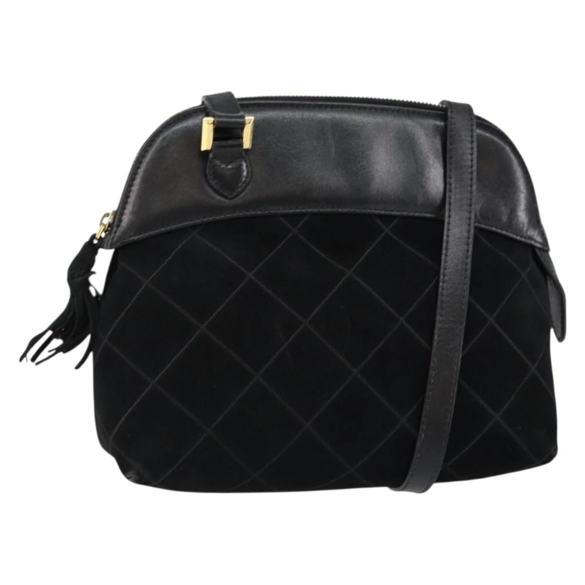 Salvatore Ferragamo Shoulder Bag Leather Suede Black Gold Auth BA7056