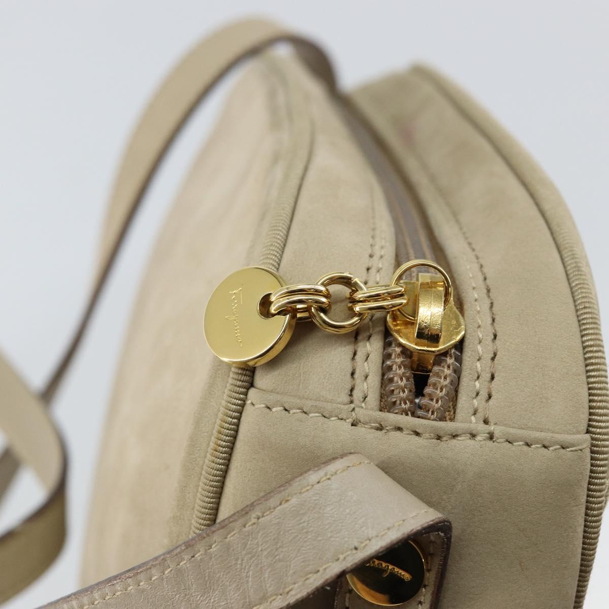 Salvatore Ferragamo Vala Shoulder Bag Suede Beige Gold Auth BA7057