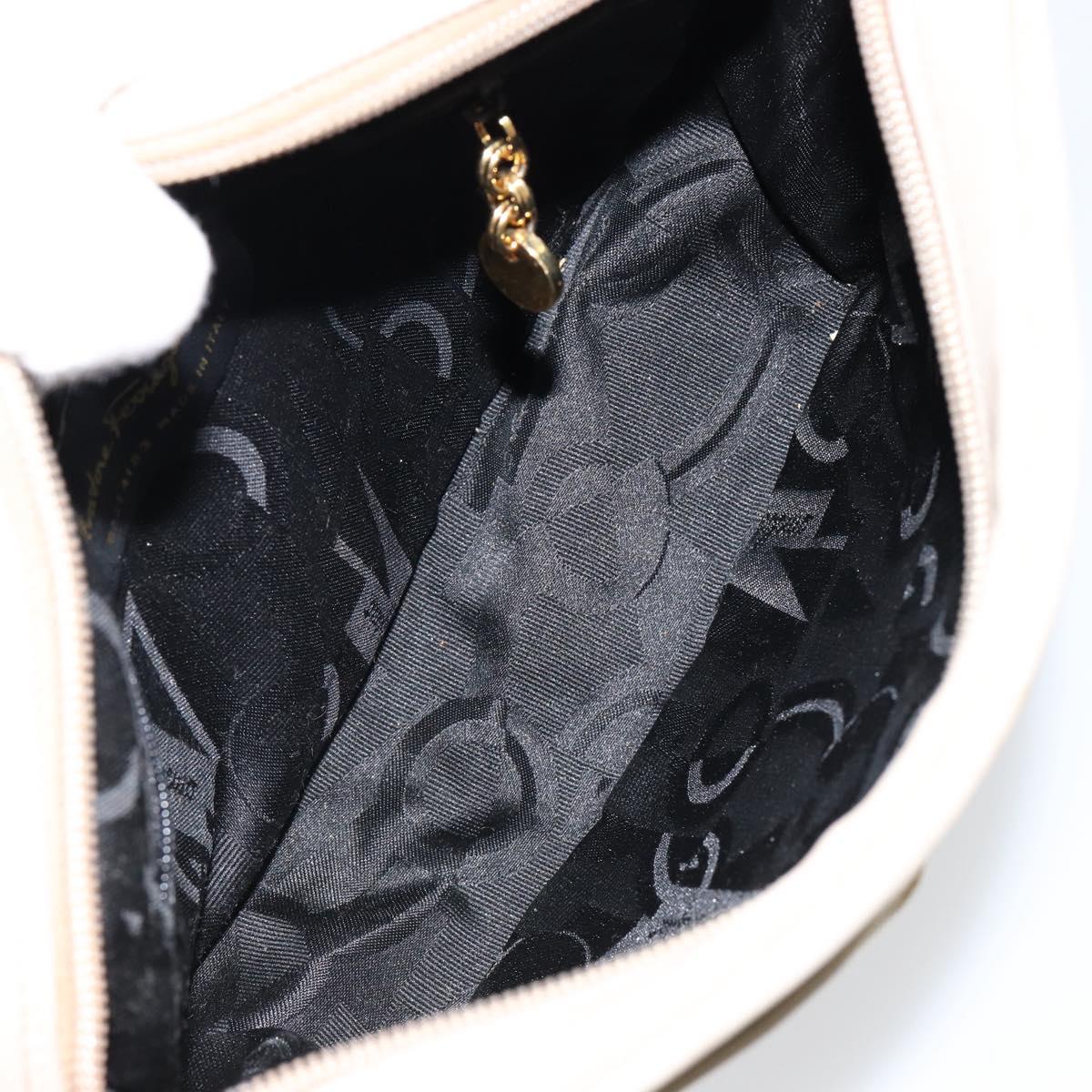 Salvatore Ferragamo Vala Shoulder Bag Suede Beige Gold Auth BA7057