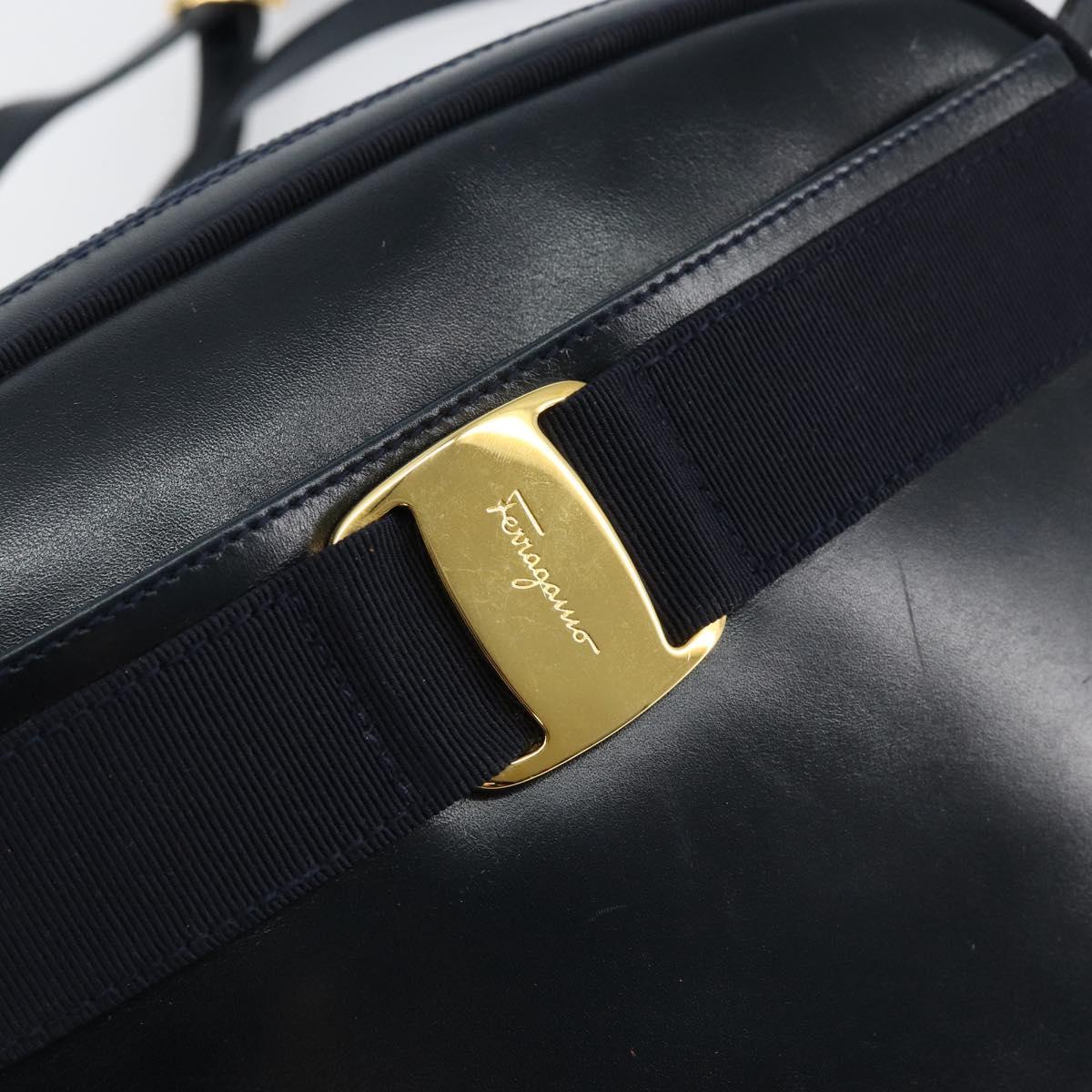 Salvatore Ferragamo Vala Shoulder Bag Leather Navy Gold Auth BA7059
