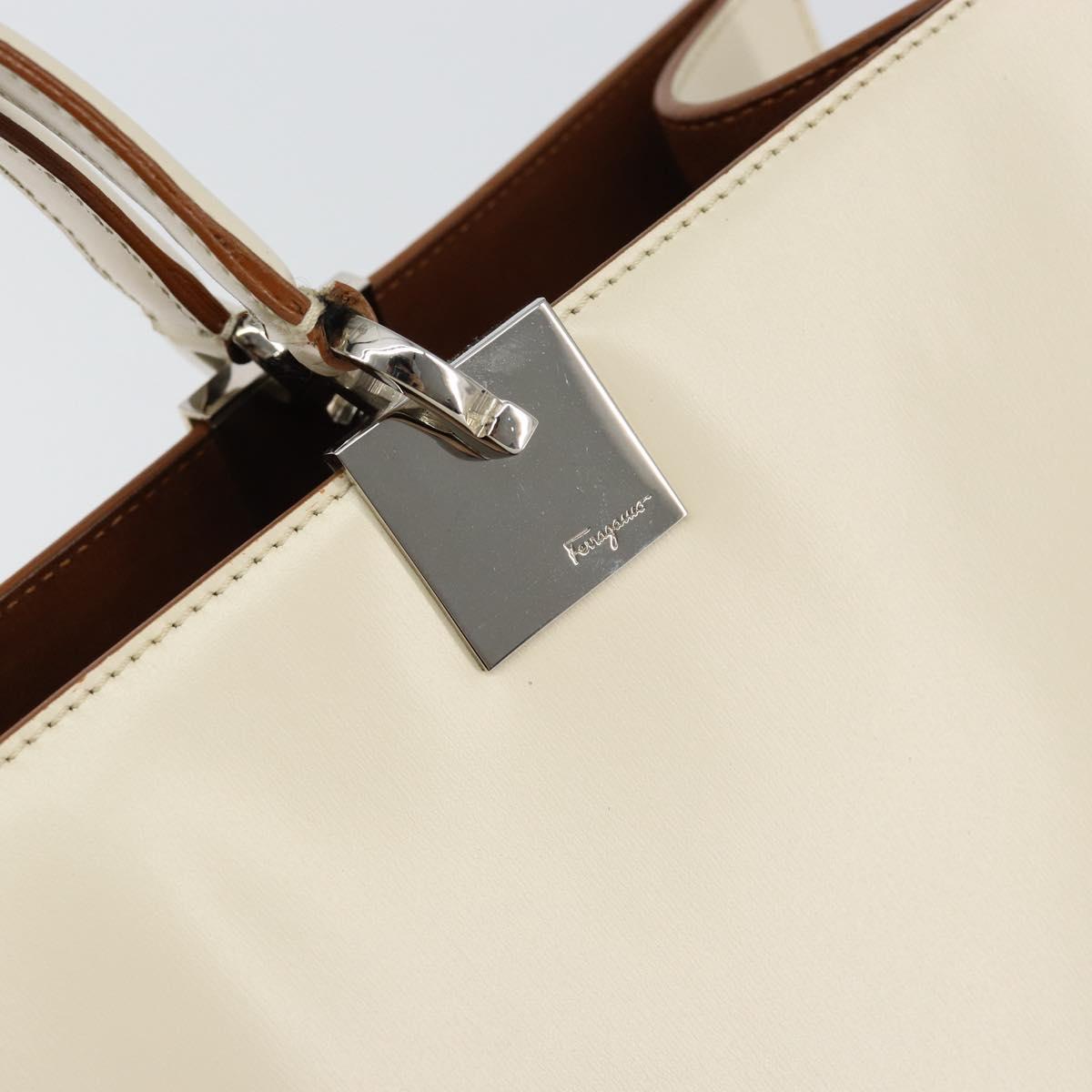 Salvatore Ferragamo Gancini Hand Bag Leather White Silver Auth BA7061