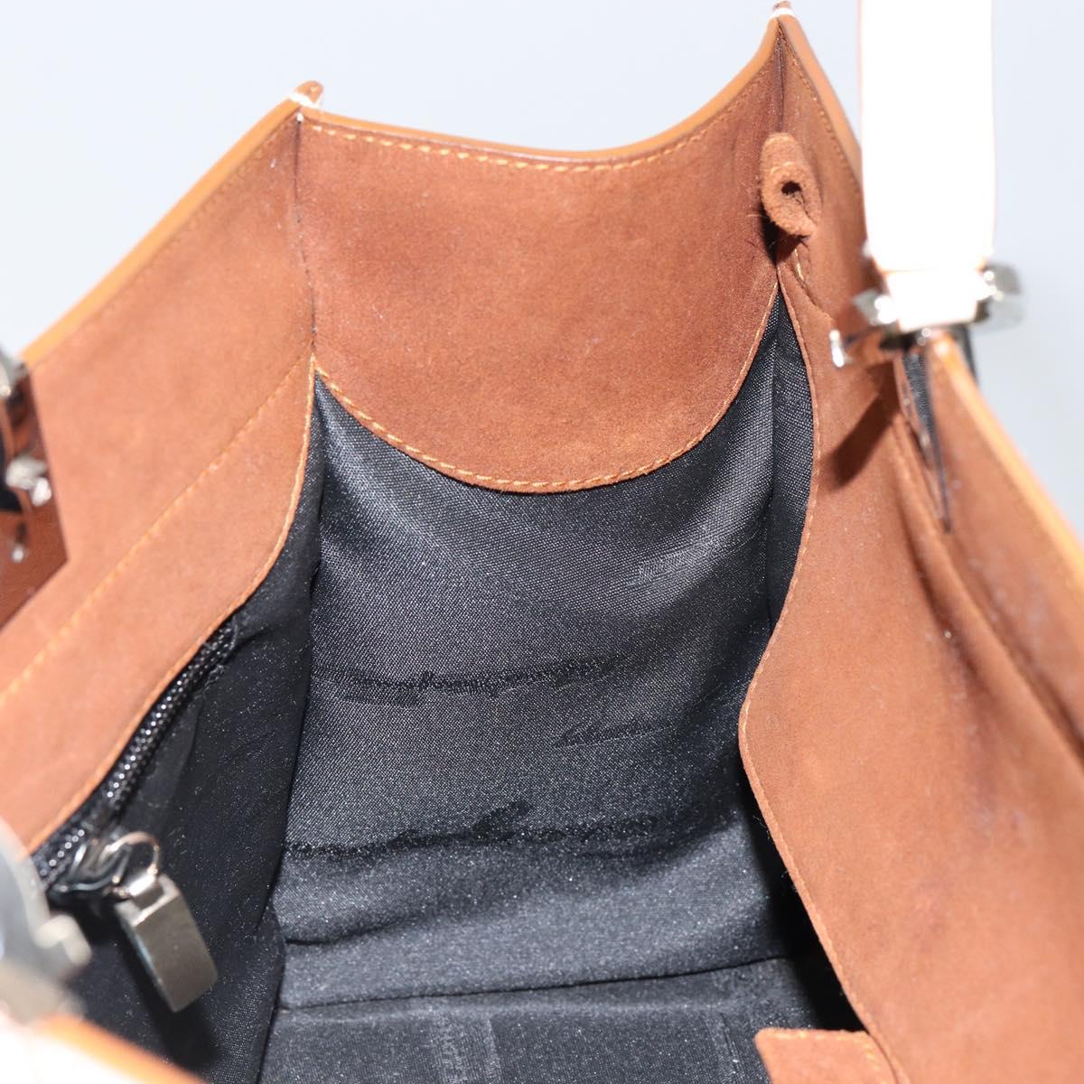 Salvatore Ferragamo Gancini Hand Bag Leather White Silver Auth BA7061