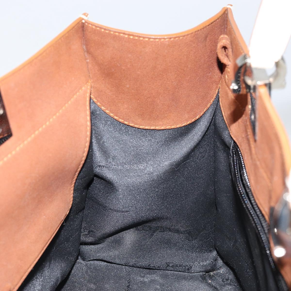 Salvatore Ferragamo Gancini Hand Bag Leather White Silver Auth BA7061