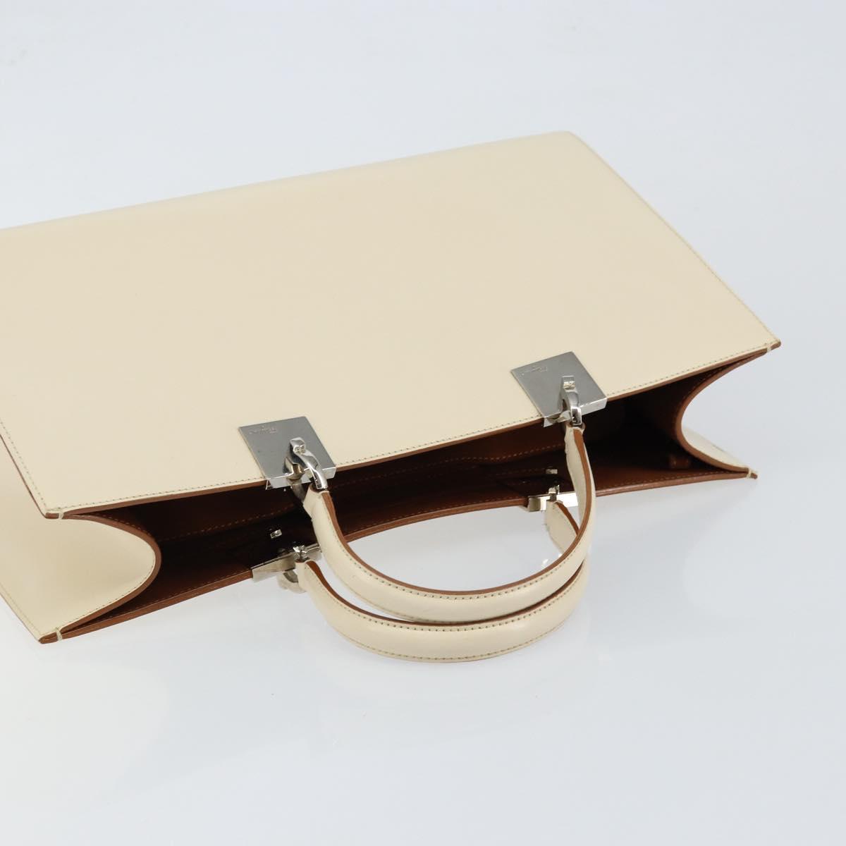 Salvatore Ferragamo Gancini Hand Bag Leather White Silver Auth BA7061