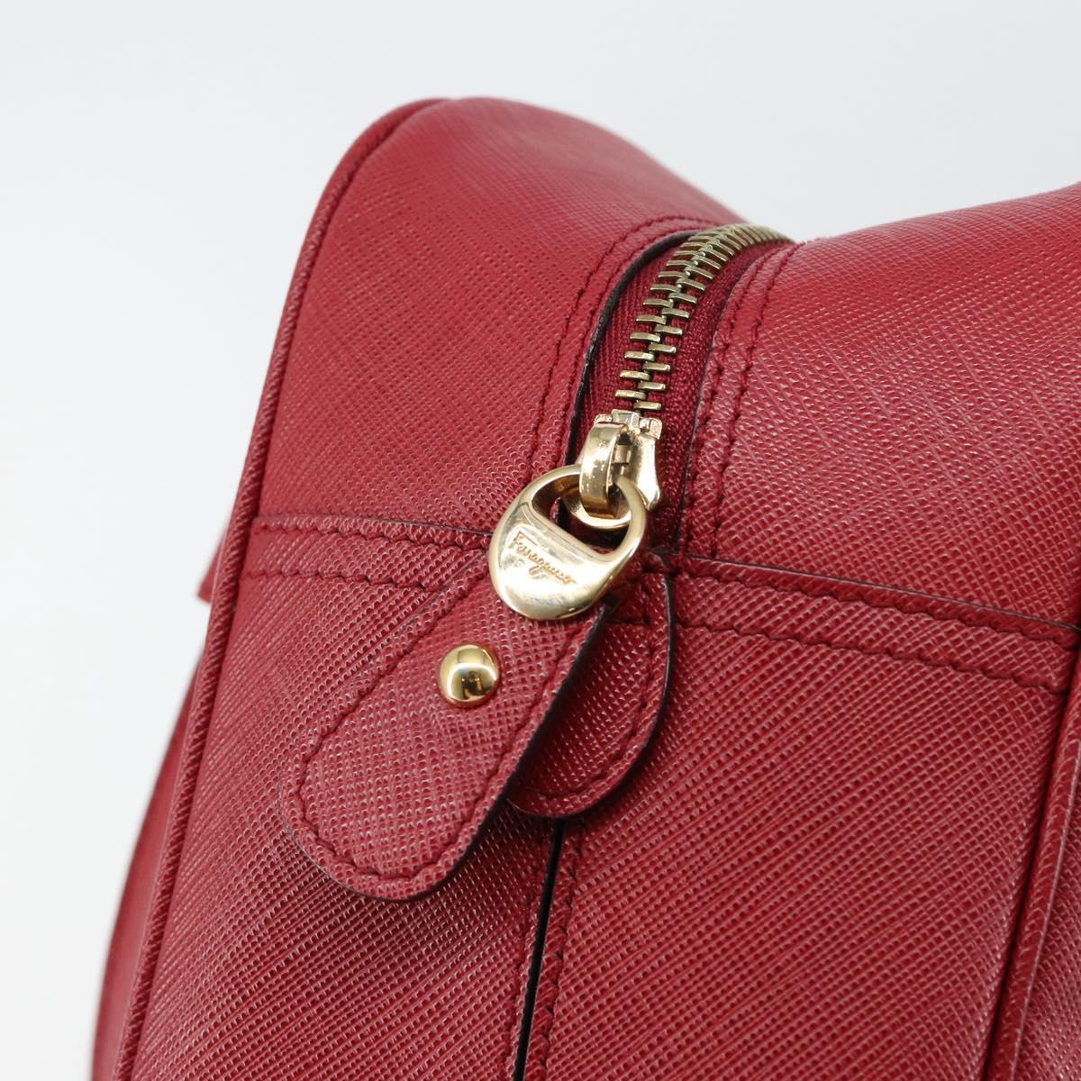Salvatore Ferragamo Gancini Hand Bag Leather Red Gold Auth BA7062