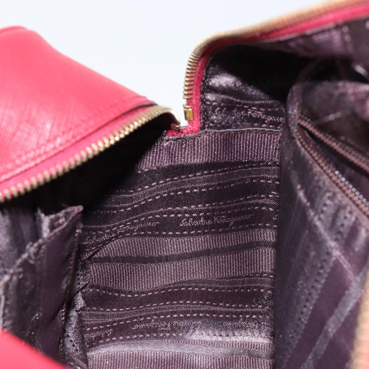 Salvatore Ferragamo Gancini Hand Bag Leather Red Gold Auth BA7062