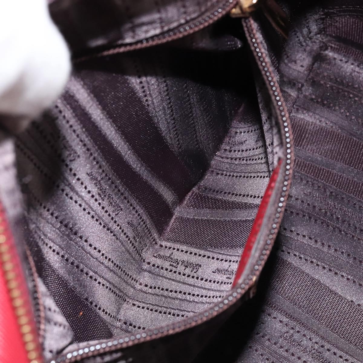 Salvatore Ferragamo Gancini Hand Bag Leather Red Gold Auth BA7062