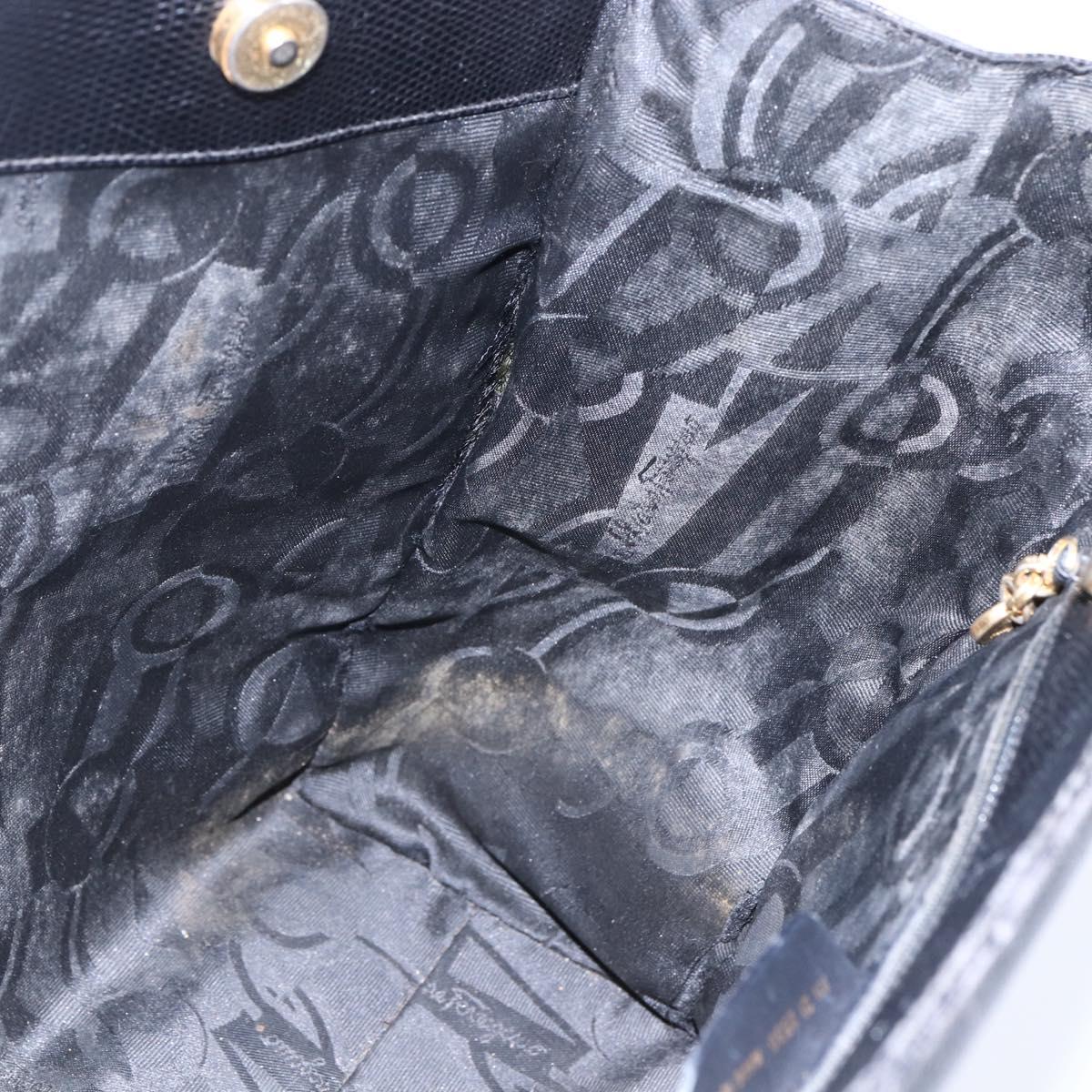 Salvatore Ferragamo Vala Shoulder Bag Leather Black Gold Auth BA7064