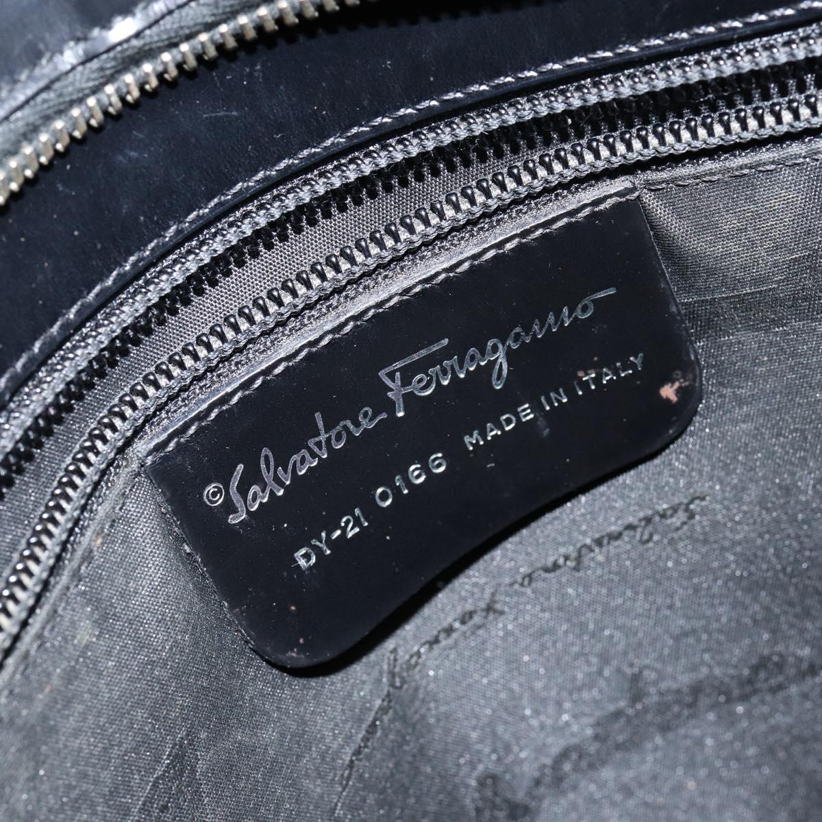 Salvatore Ferragamo Gancini Tote Bag Leather Black Silver Auth BA7066