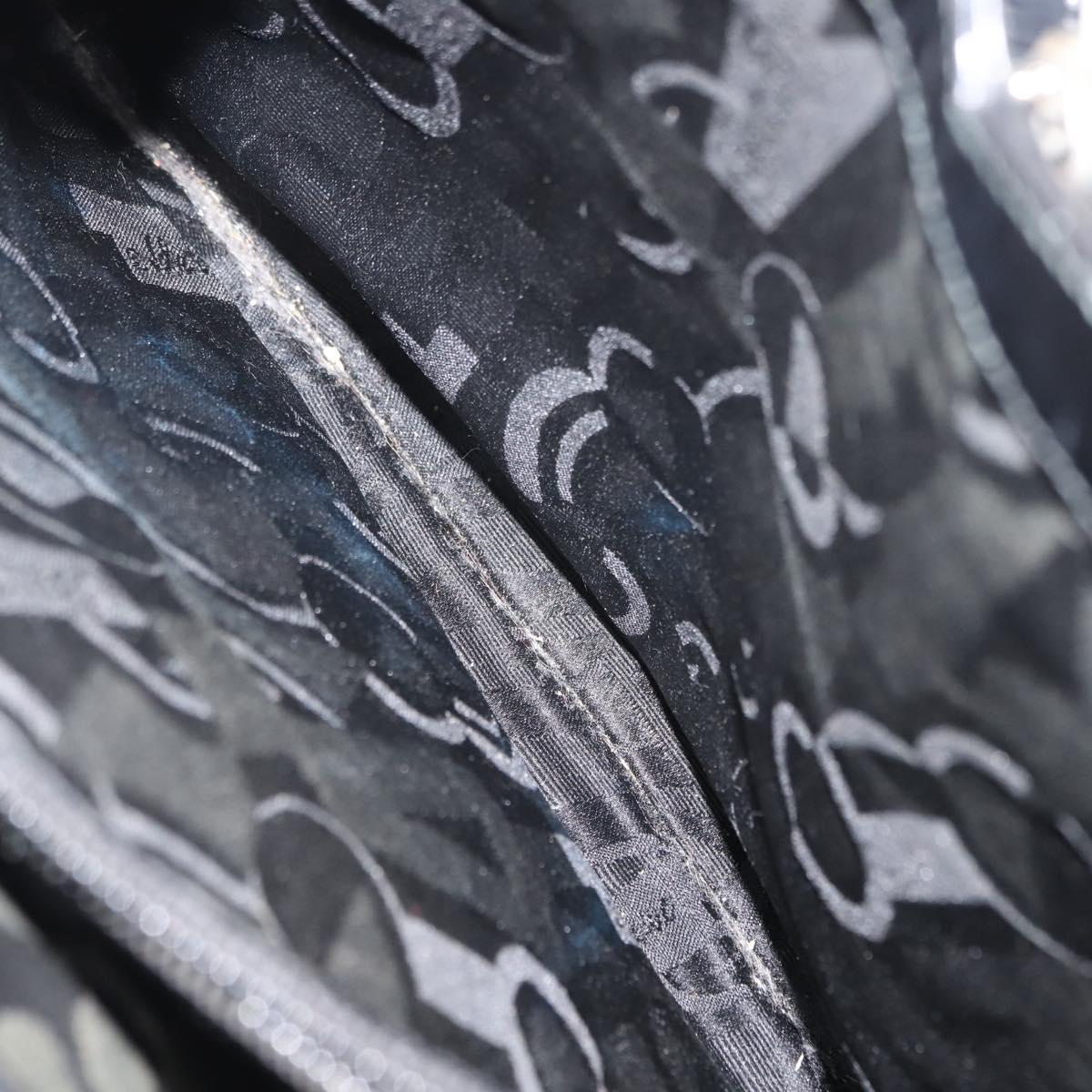 Salvatore Ferragamo Gancini Shoulder Bag Enamel Black Silver Auth BA7067