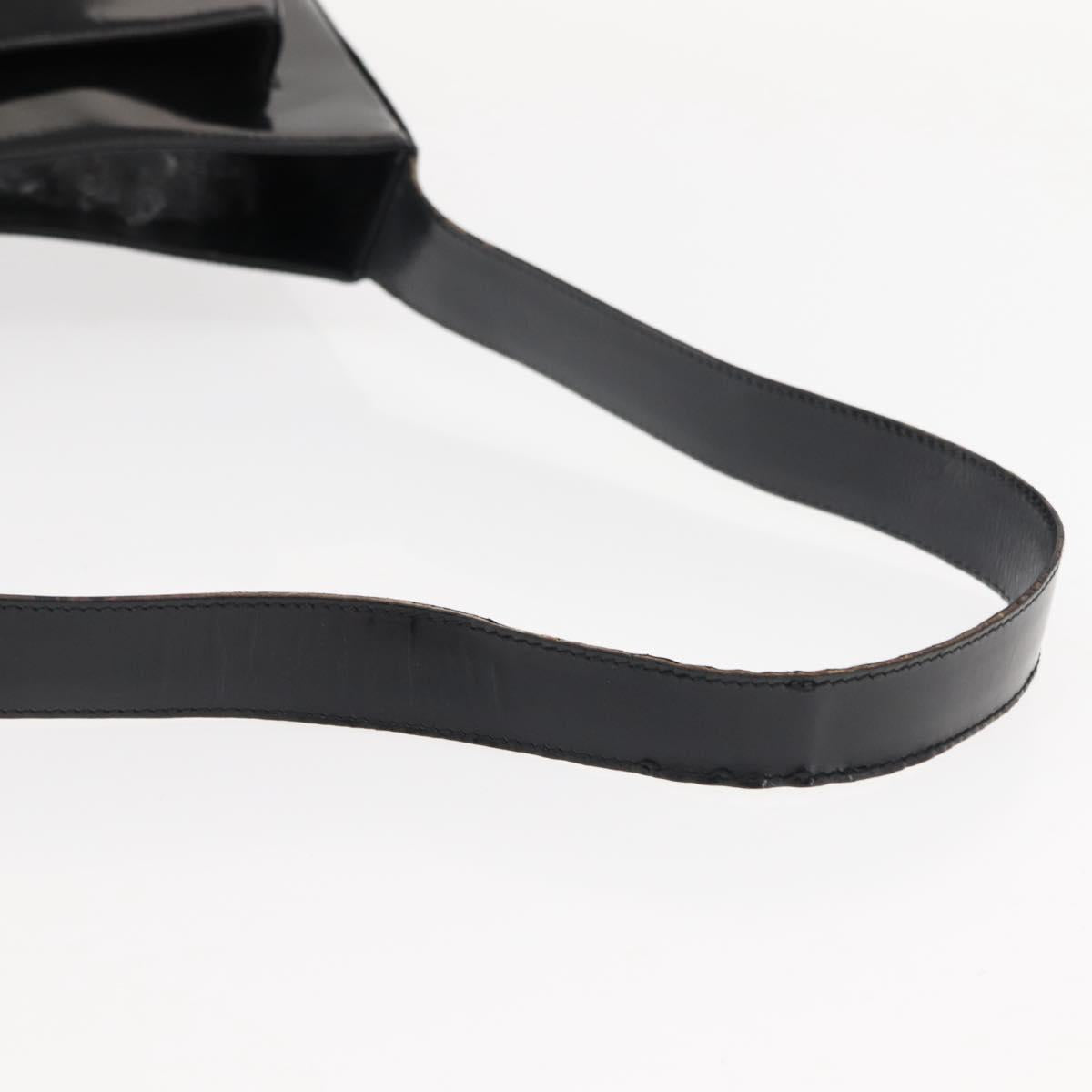 Salvatore Ferragamo Gancini Shoulder Bag Enamel Black Silver Auth BA7067