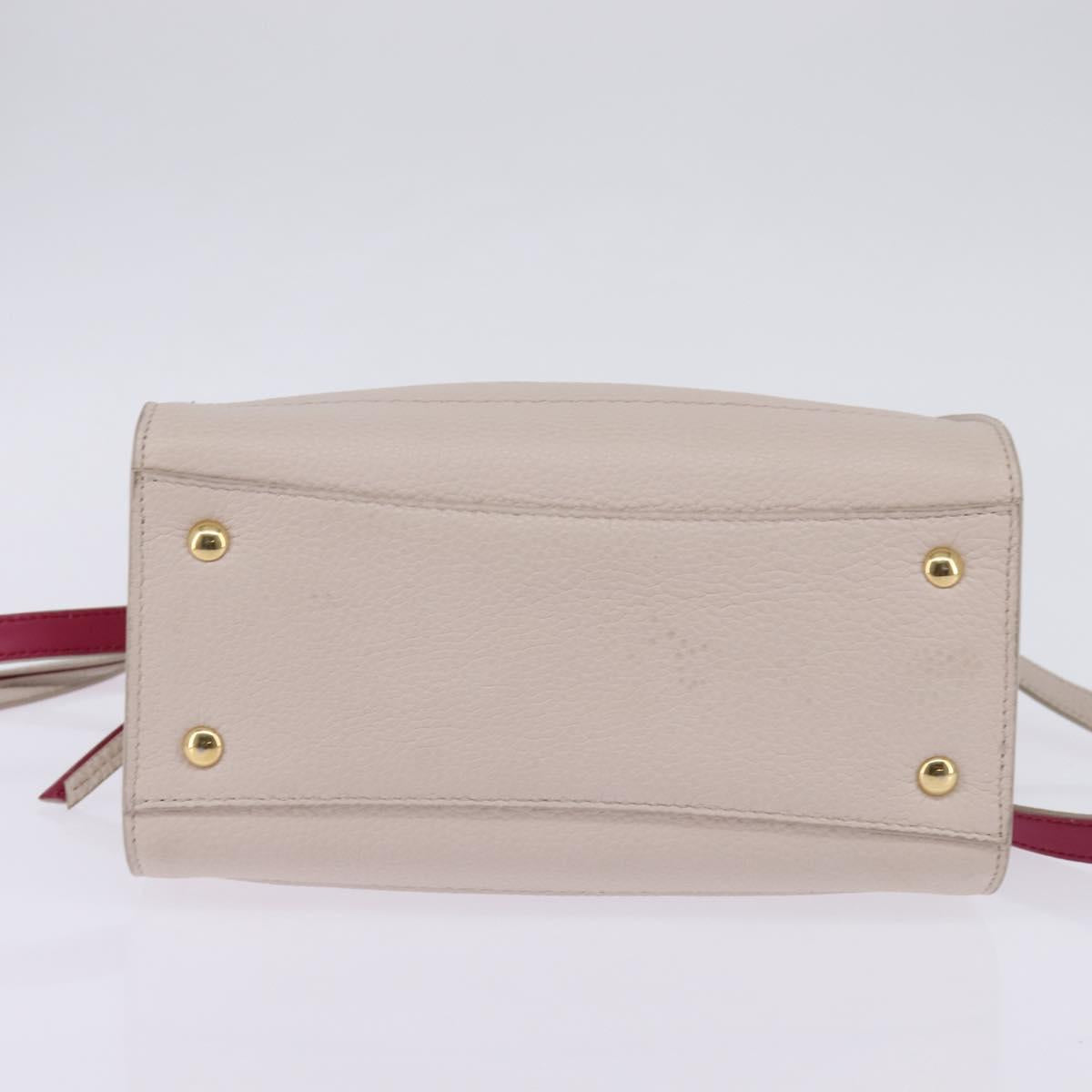 Salvatore Ferragamo Gancini Hand Bag Leather 2way Beige Gold Auth BA7068