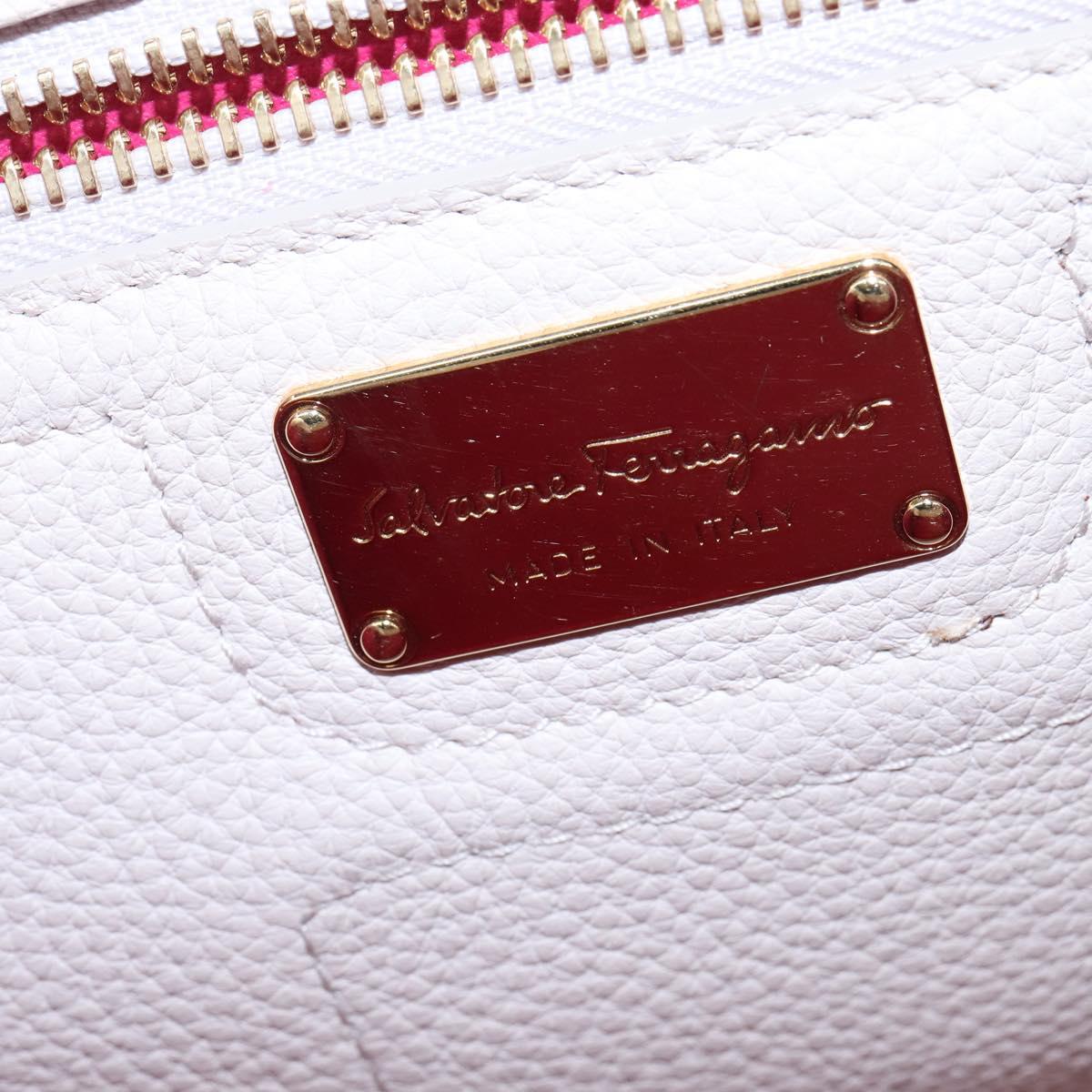 Salvatore Ferragamo Gancini Hand Bag Leather 2way Beige Gold Auth BA7068