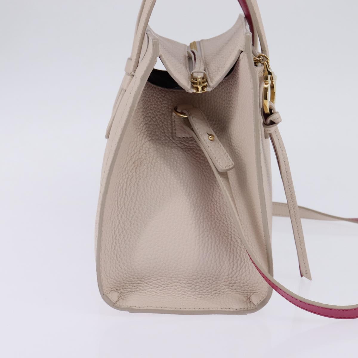 Salvatore Ferragamo Gancini Hand Bag Leather 2way Beige Gold Auth BA7068