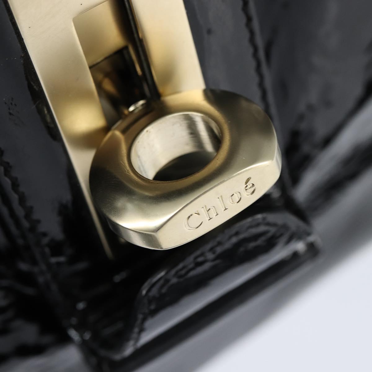 Chloe Audra Tote Bag Enamel Black Gold Auth BA7069