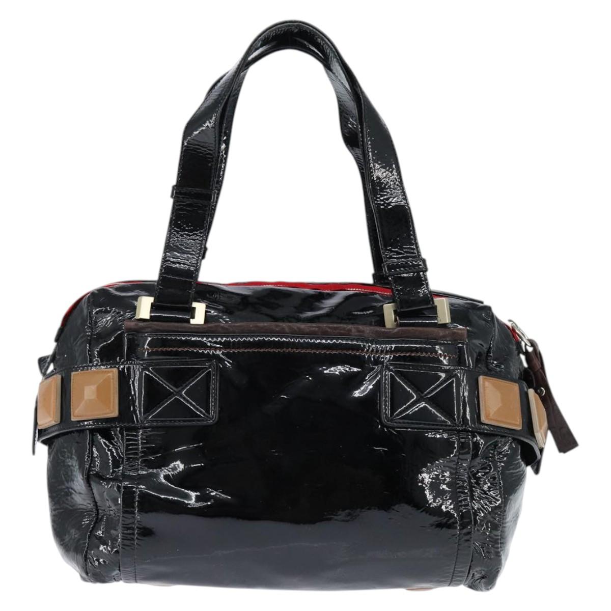 Chloe Audra Tote Bag Enamel Black Gold Auth BA7069