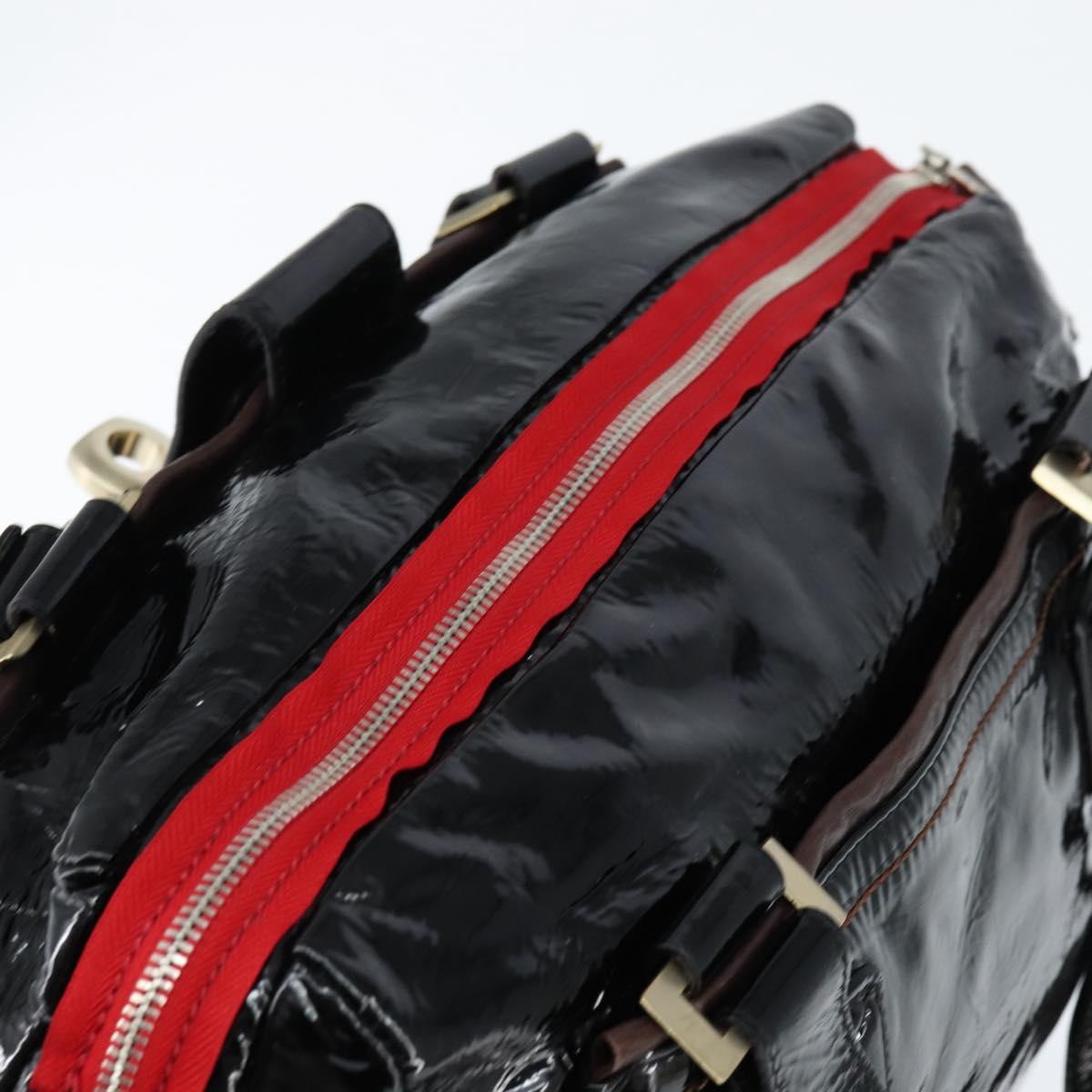 Chloe Audra Tote Bag Enamel Black Gold Auth BA7069