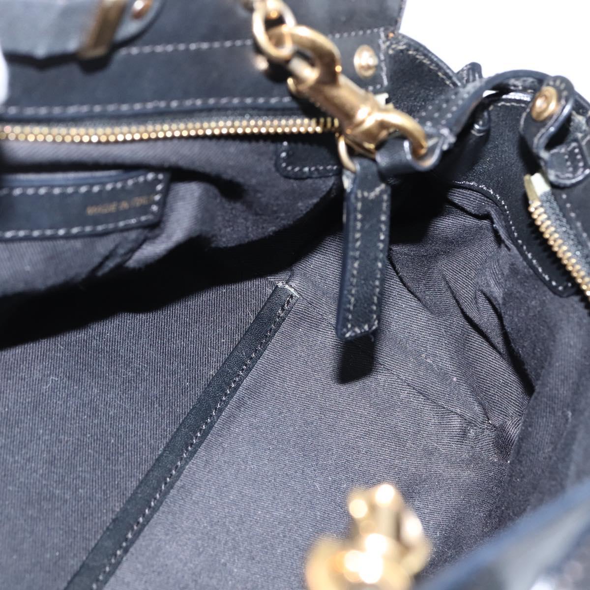 Chloe Alice Hand Bag Leather 2way Black Gold Auth BA7070