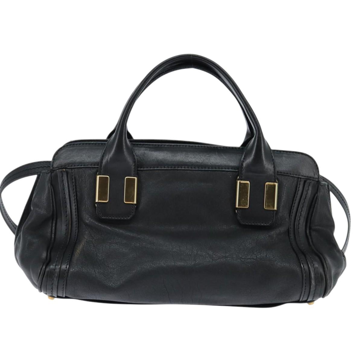 Chloe Alice Hand Bag Leather 2way Black Gold Auth BA7070
