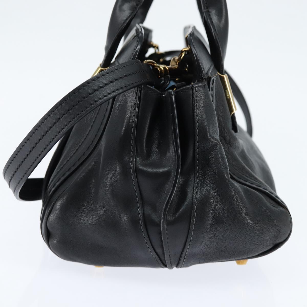 Chloe Alice Hand Bag Leather 2way Black Gold Auth BA7070