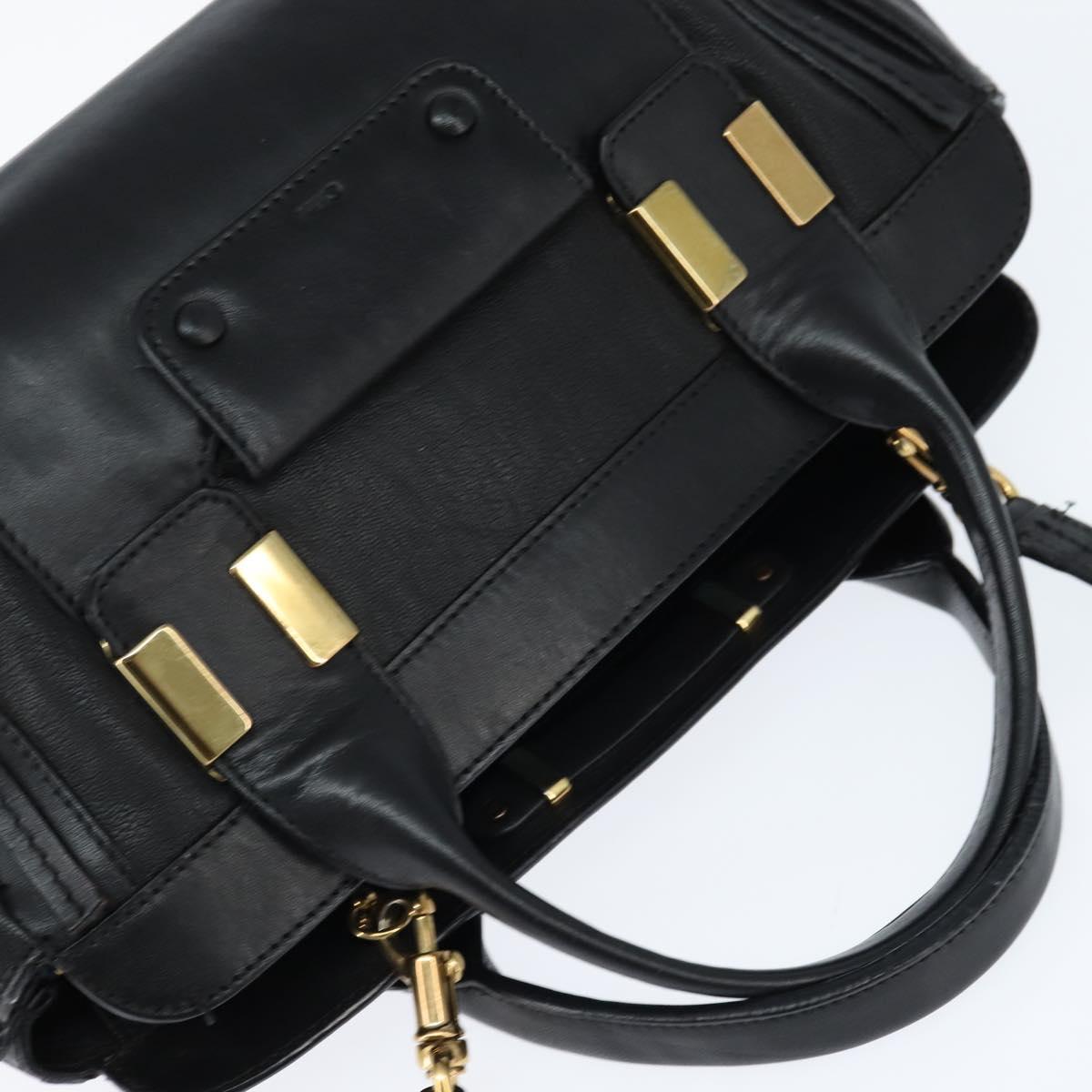 Chloe Alice Hand Bag Leather 2way Black Gold Auth BA7070