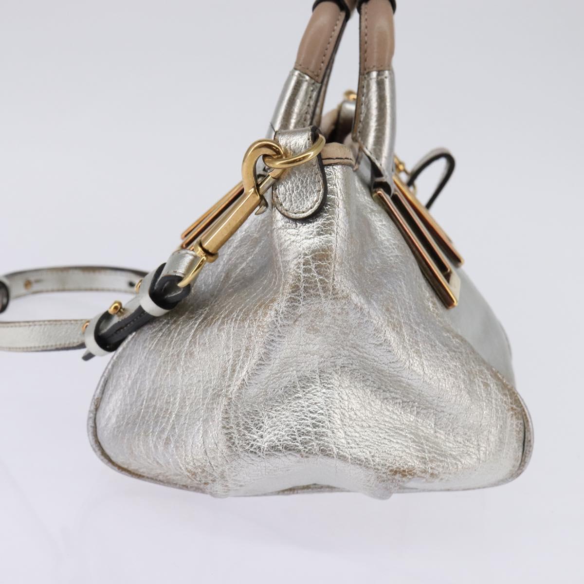 Chloe Etel Hand Bag Leather 2way Silver Gold Auth BA7071