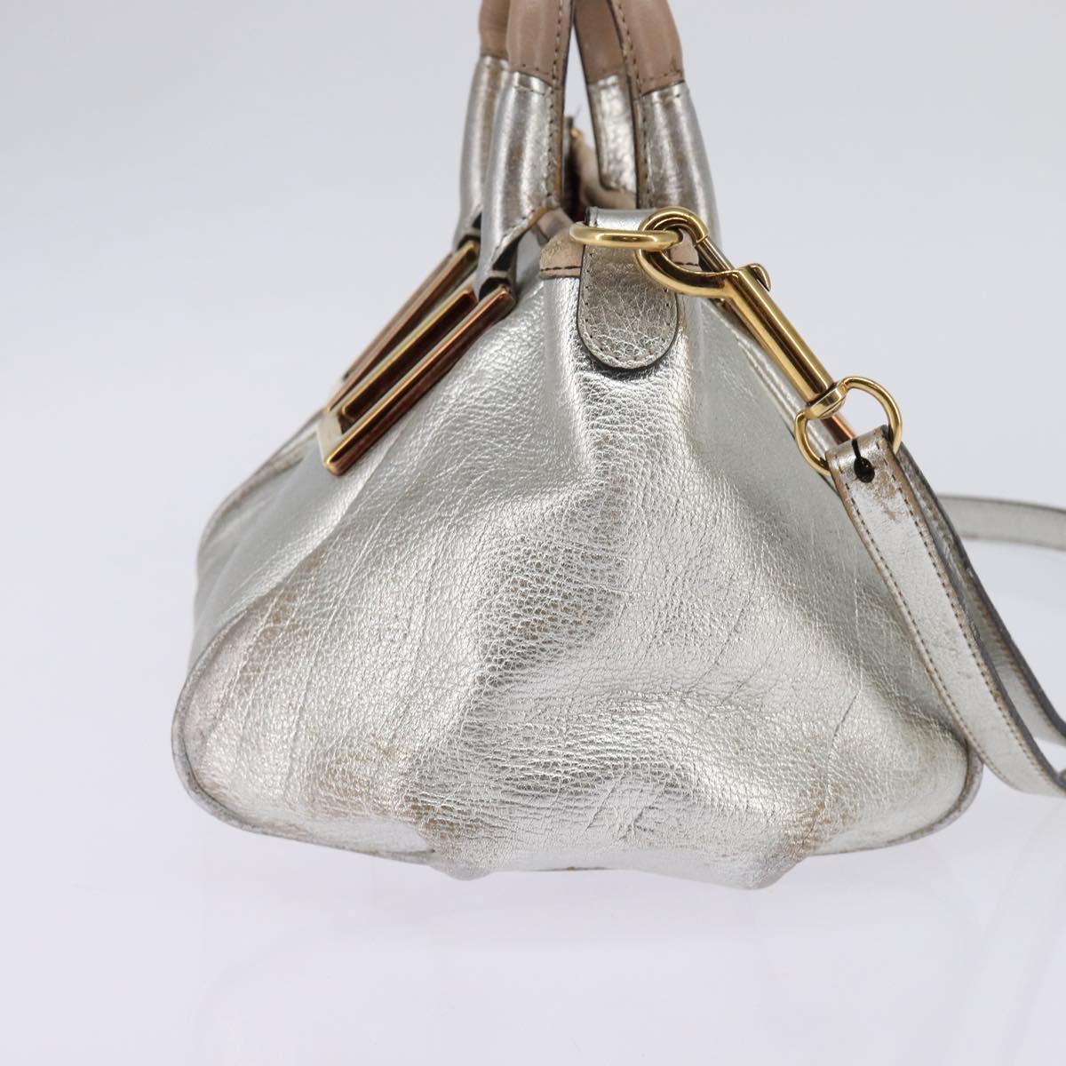 Chloe Etel Hand Bag Leather 2way Silver Gold Auth BA7071