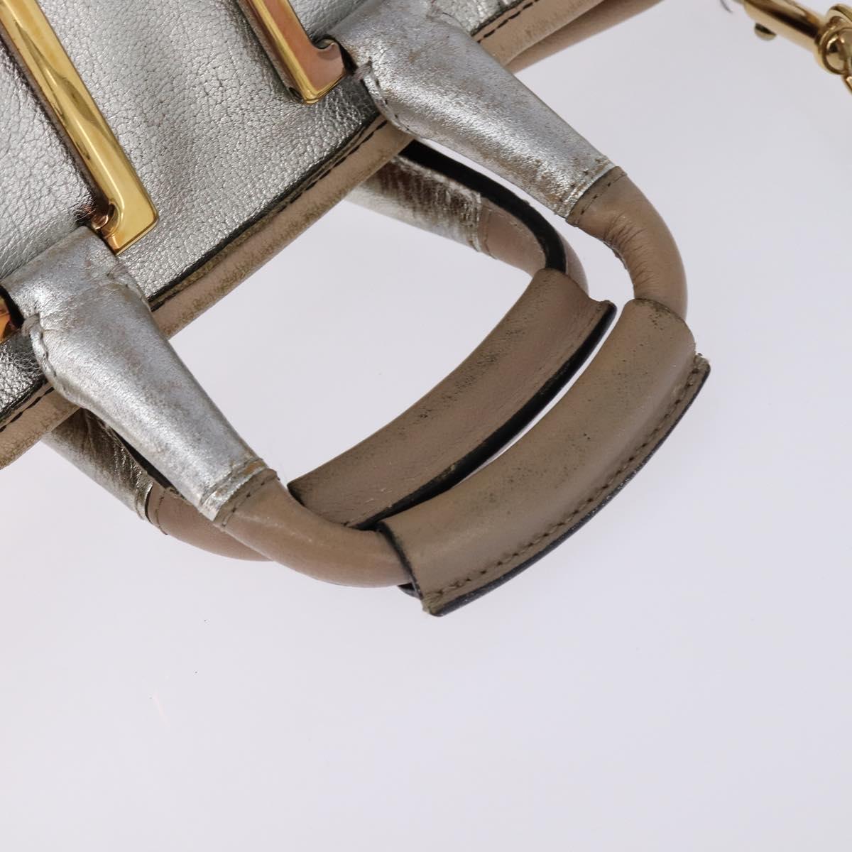 Chloe Etel Hand Bag Leather 2way Silver Gold Auth BA7071