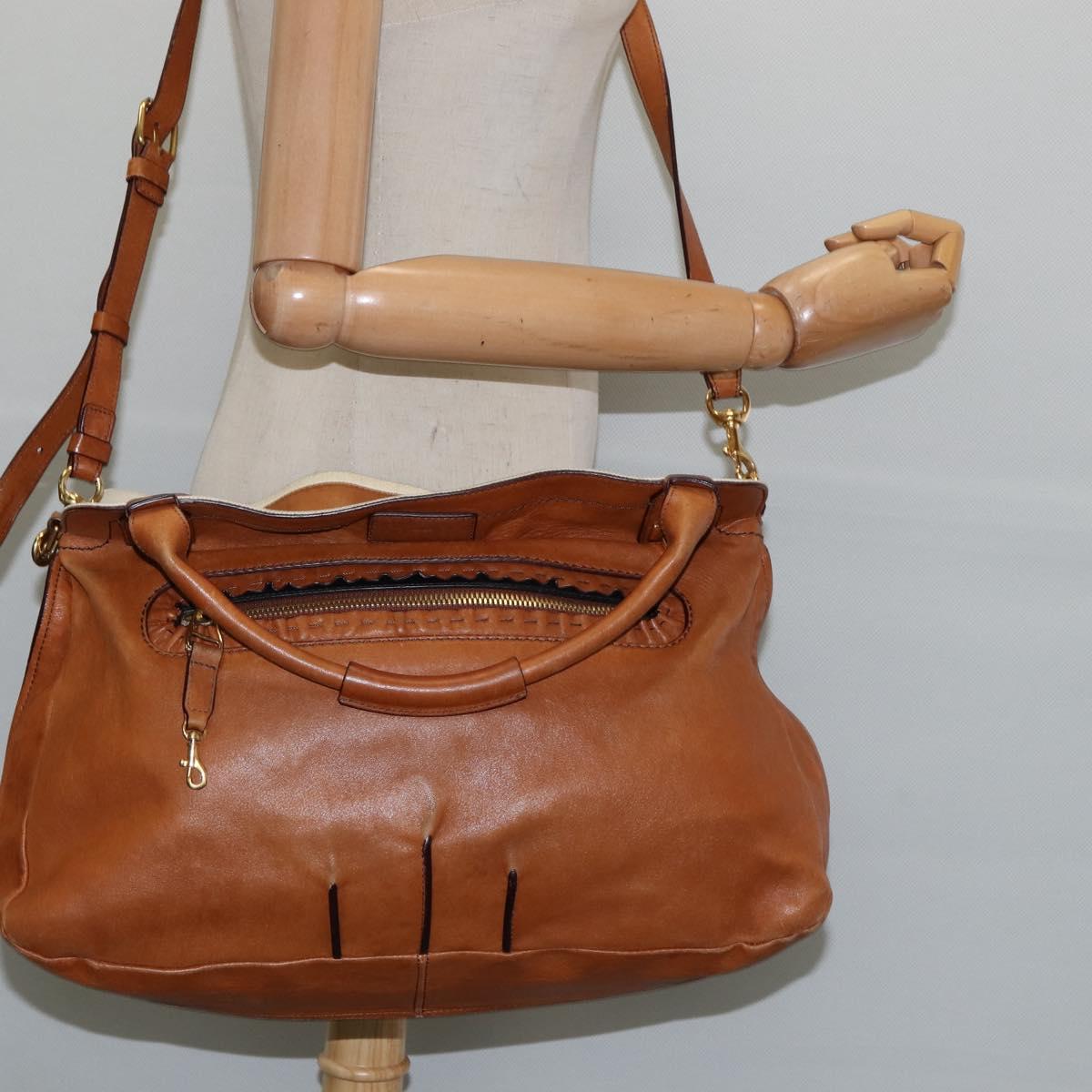 Chloe Margaret Hand Bag Leather 2way Brown Gold Auth BA7073
