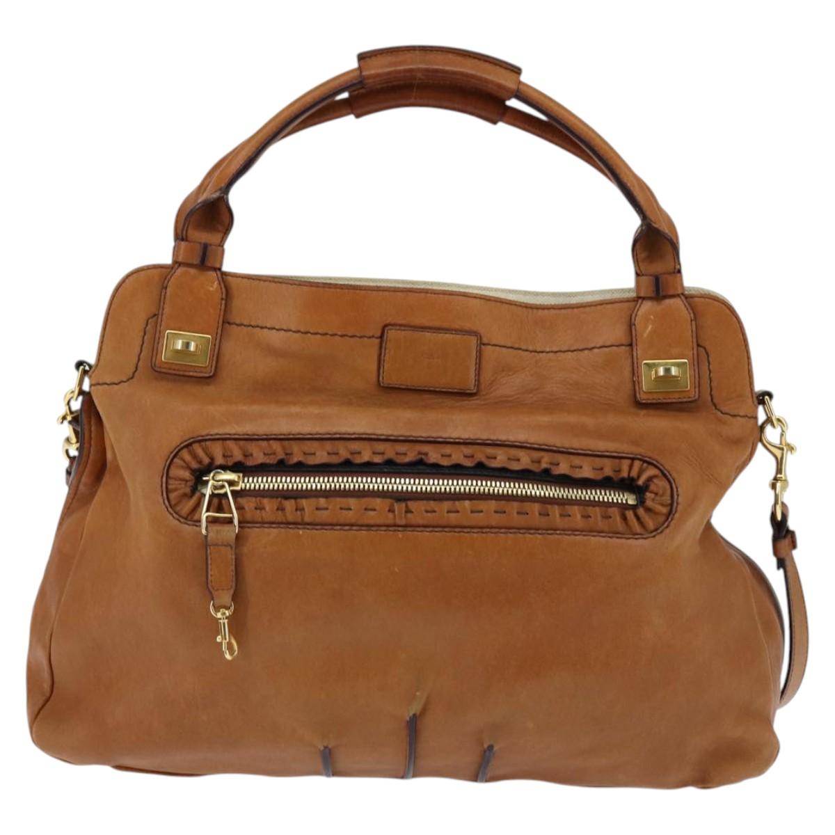 Chloe Margaret Hand Bag Leather 2way Brown Gold Auth BA7073