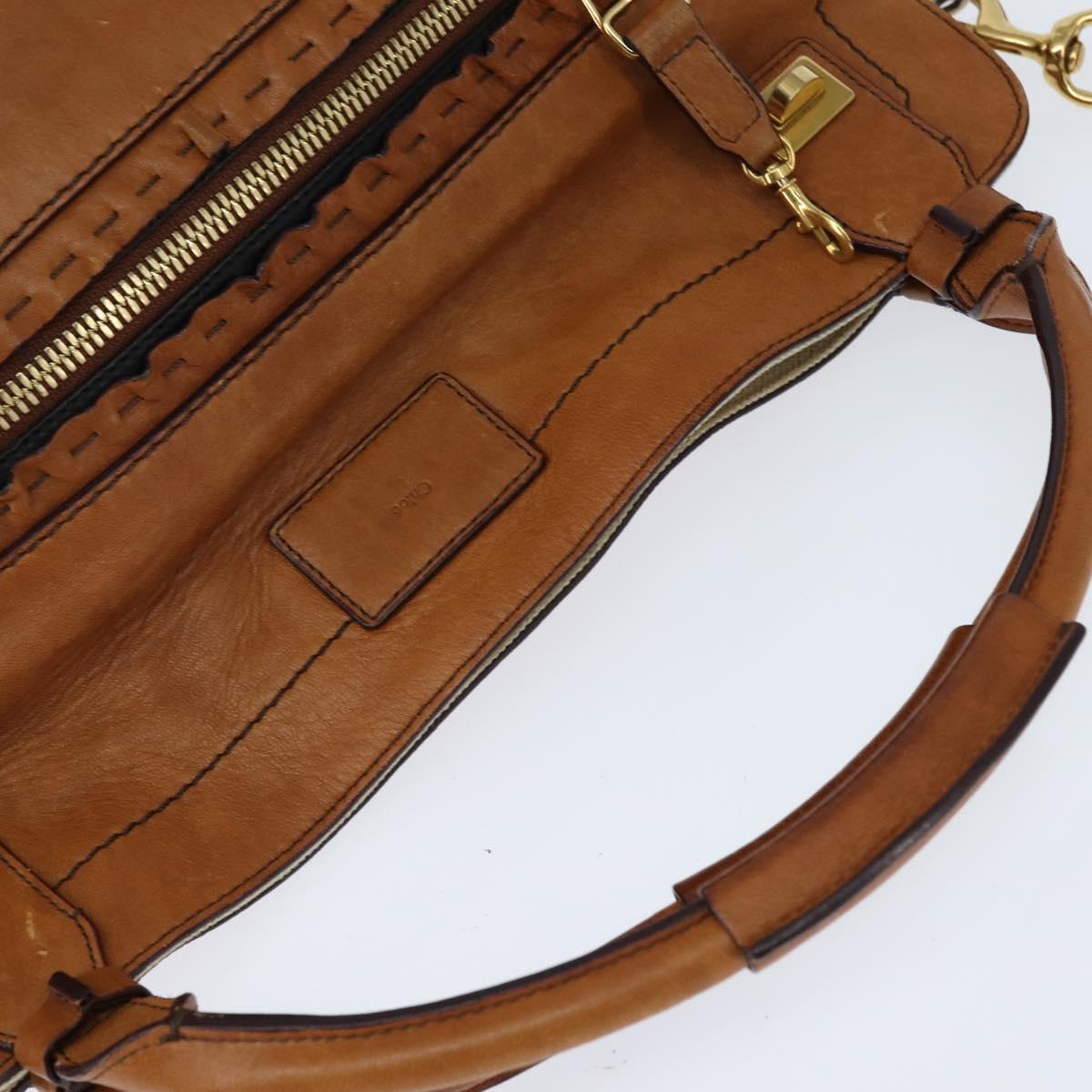Chloe Margaret Hand Bag Leather 2way Brown Gold Auth BA7073