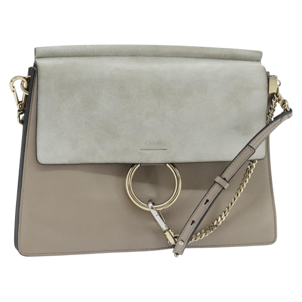 Chloe Fay Shoulder Bag Suede Leather Gray Gold Auth BA7076