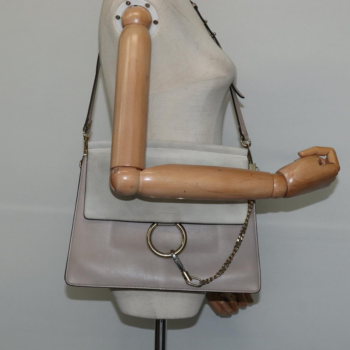 Chloe Fay Shoulder Bag Suede Leather Gray Gold Auth BA7076